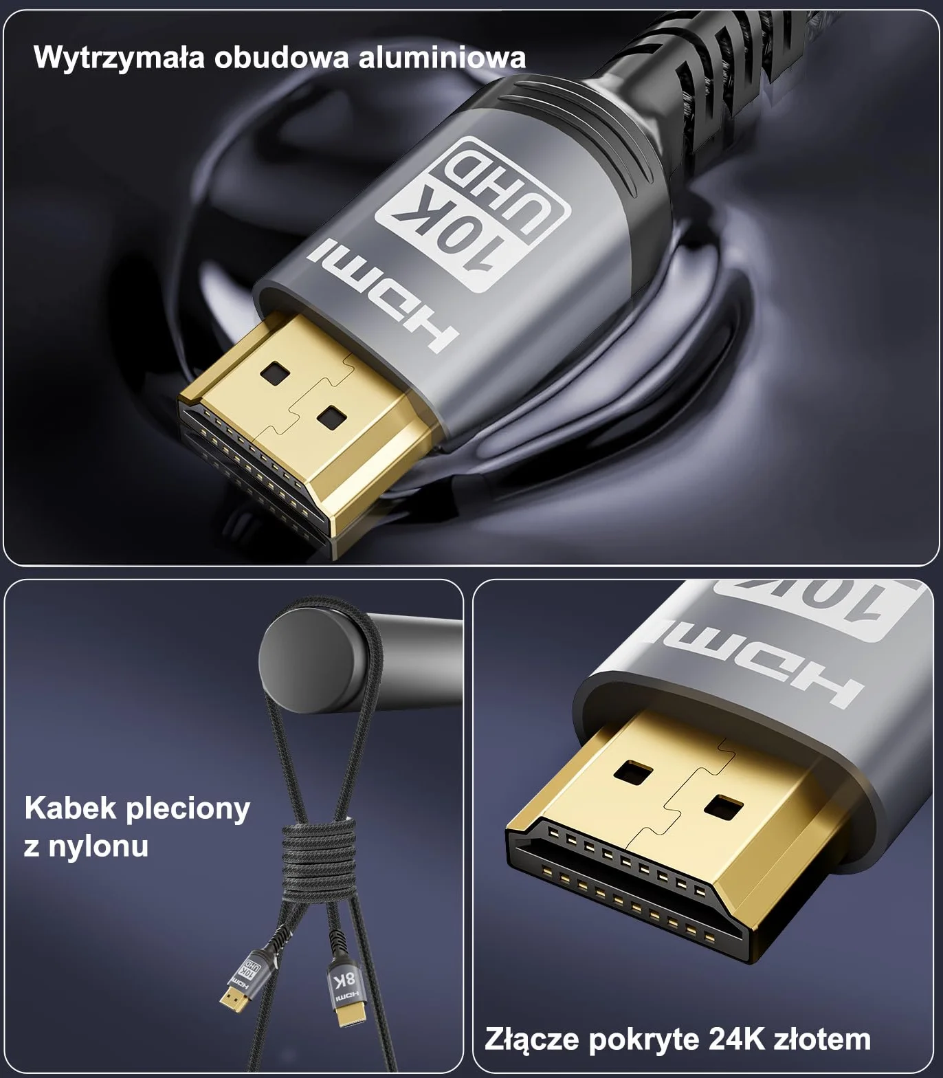 Sniokco 10K 8K 4K Kabel HDMI 2.1 48Gbps 2M Certyfikowany Ultra Wysokiej Prędkości Kabel HDMI® 0.01ms 4K 240Hz 165Hz 120Hz 8K 60Hz eARC Netflix HDCP 2.3 2.2 HDR10+ TV Monitor Projektor Roku X-box