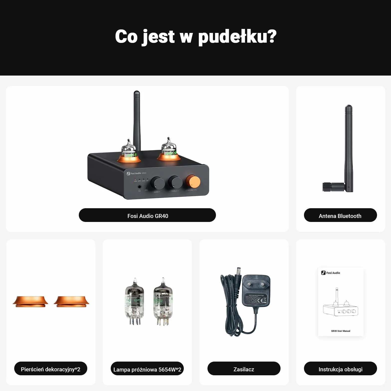 Fosi Audio GR40 Przedwzmacniacz Lampowy z Przetwornikiem DAC, Stereofonicznym Wzmacniaczem Słuchawkowym 3,5mm Domowe Audio do Aktywnych Głośników/Słuchawek, Przedwzmacniacz z Bluetooth i USB/OPT/COAX