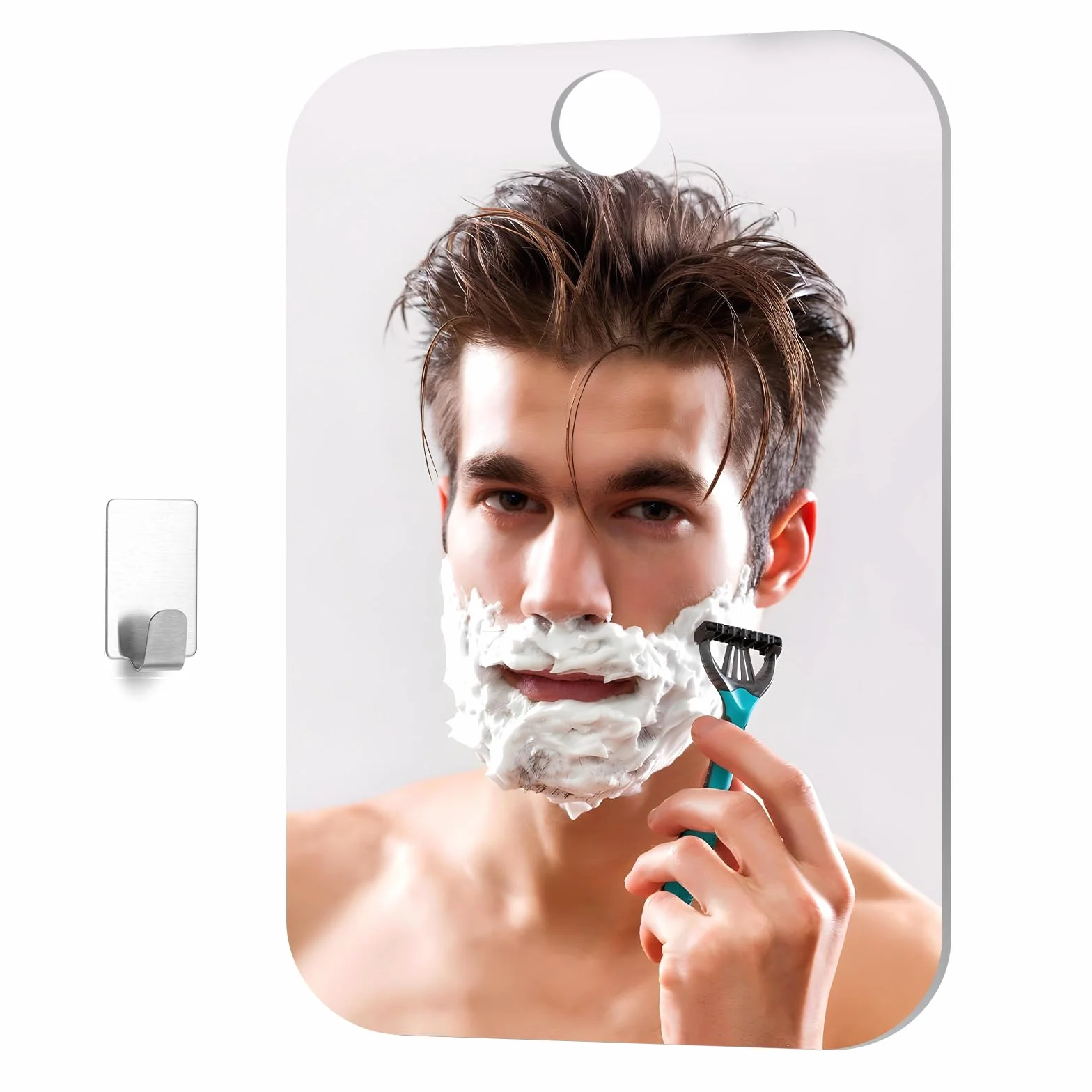 Tyqour Lusterko do golenia pod prysznic, lustro prysznicowe, 13 x 17 cm, lustro do makijażu pod prysznic, bezramowe lustro prysznicowe, unbreakable Fogless Shower Mirror, w zestawie 1 haczyk