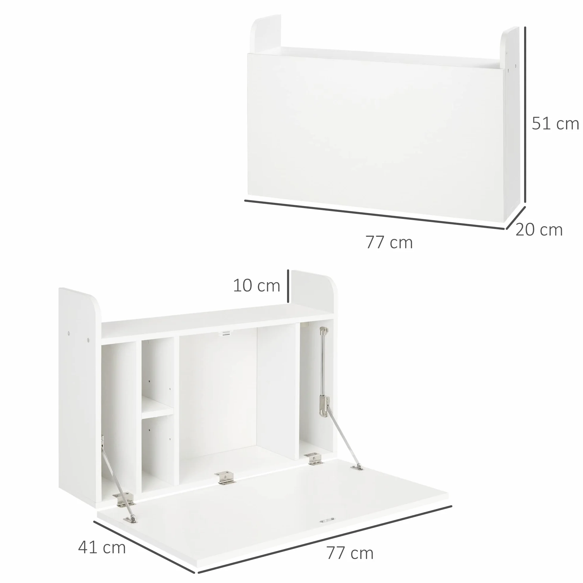 HOMCOM Stół ścienny składany biurko z półkami 77x20x41 cm biały