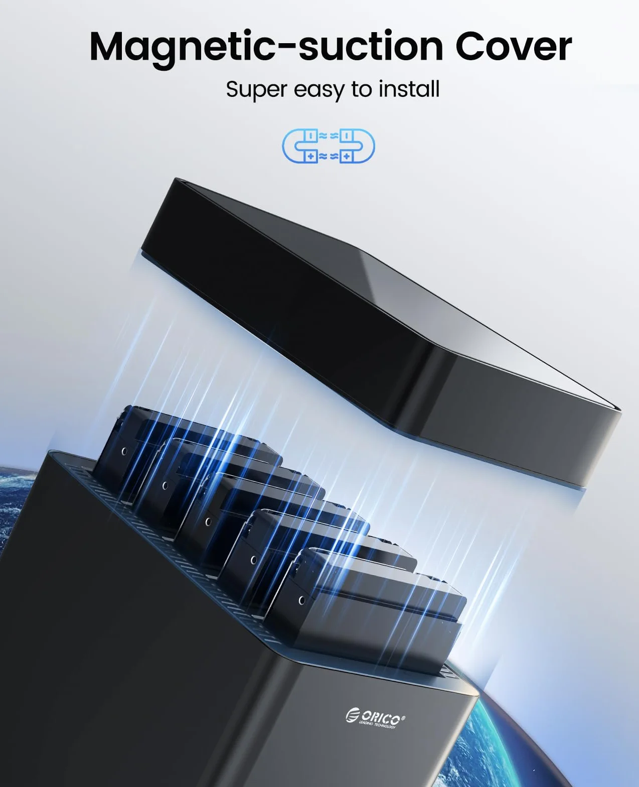 ORICO Tool-Free 5 Bay stacja dokująca USB 3.1 Type C Magnetic-Type Obudowa dysku twardego 3,5" SATA Zewnętrzny dysk twardy Obudowa Obsługa 5x16TB z zasilaczem 12V6.5A Kompatybilny z Windows/Mac/Linux