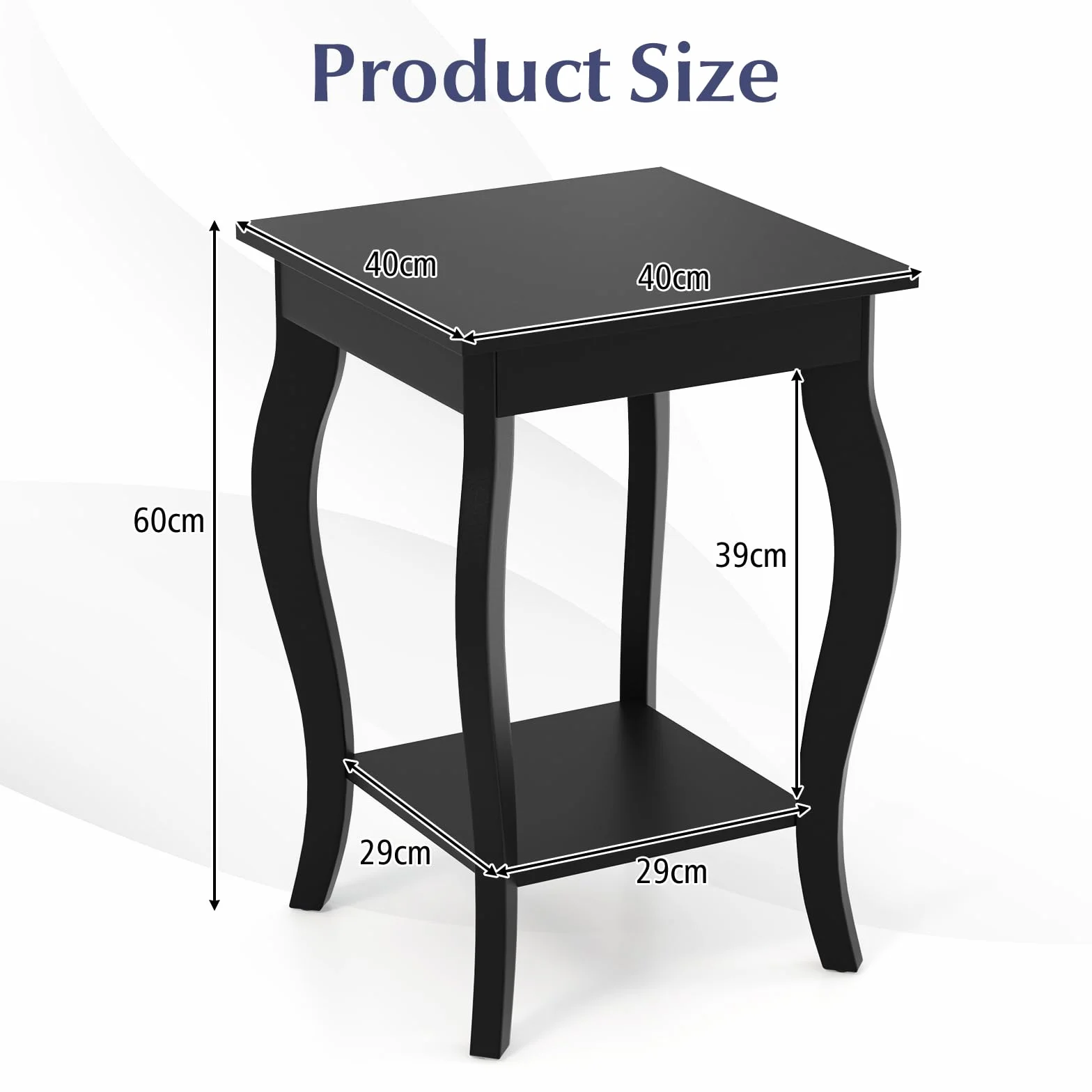 GIANTEX stolik nocny drewniany 40x40x60 cm z 2 poziomami