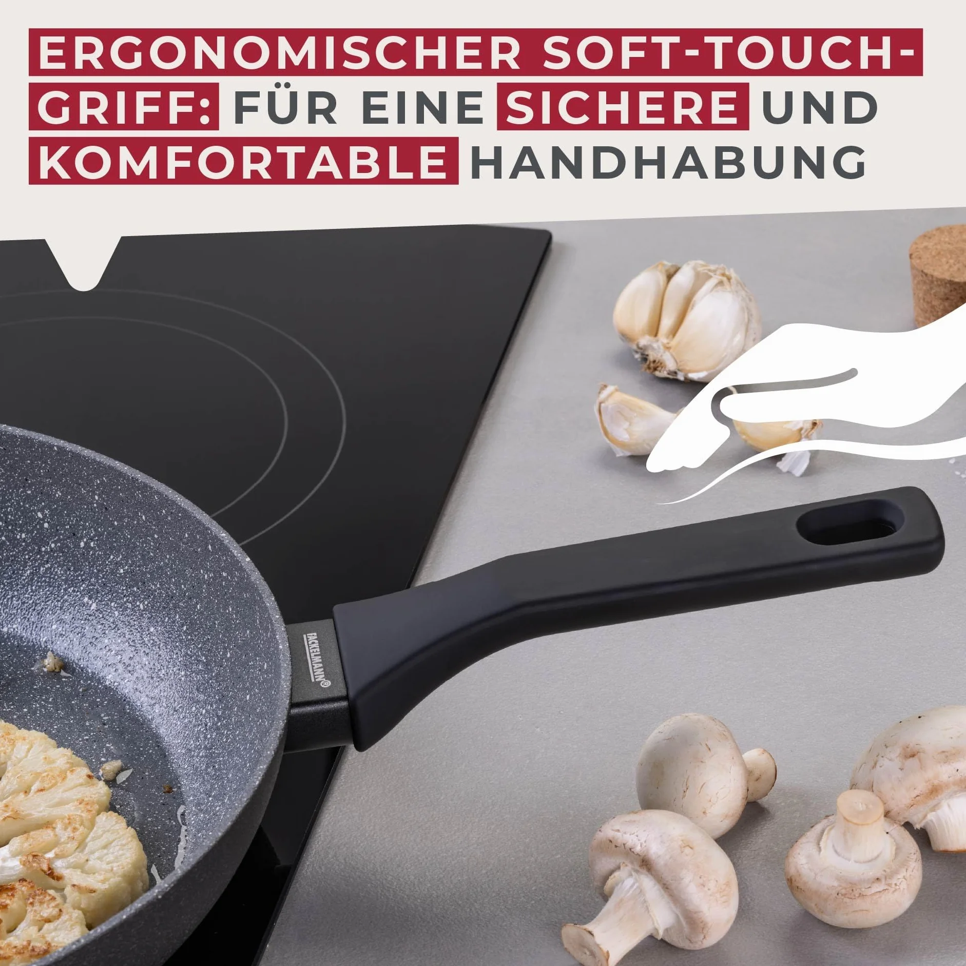 Fackelmann Patelnia Cosmo 24 cm z tłoczonego aluminium, powłoka ceramiczna, uchwyt Soft-Touch