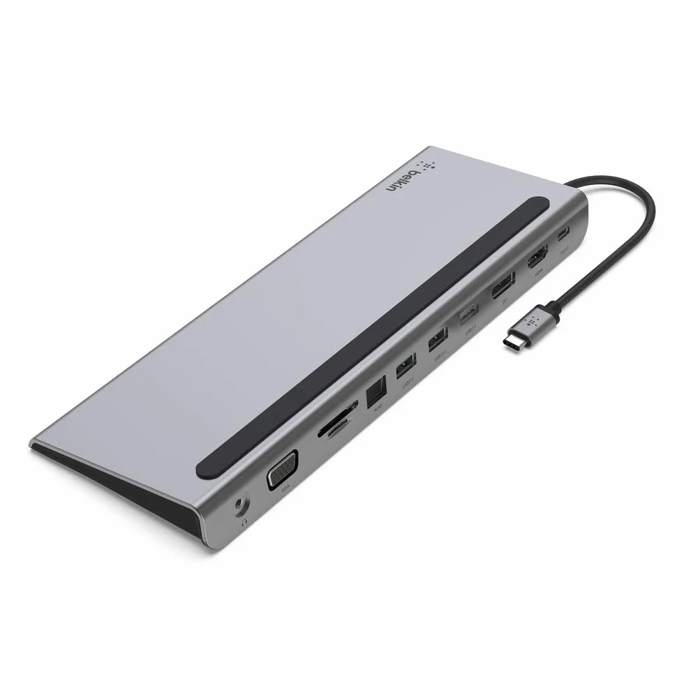 Belkin Wieloportowy koncentrator USB-C 11 w 1 z portami 4K HDMI, DP, VGA, ładowaniem przelotowym PD o mocy 100 W przez USB-C, 3 portami USB-A, 3,5 mm do laptopów MacBook* Pro, Air, XPS i nie tylko