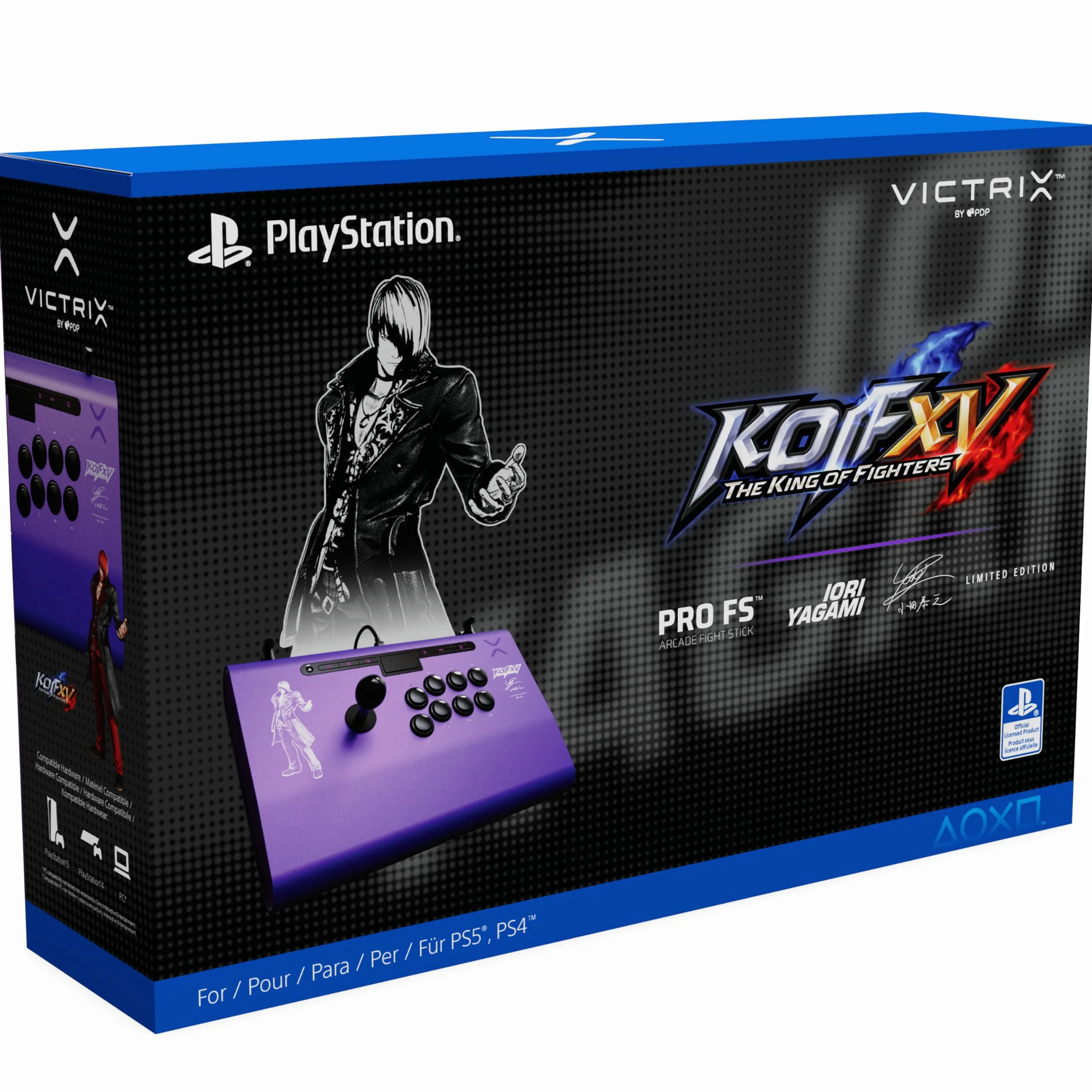 PDP Victrix Pro FS Playstation Fight Stick for PS4, PS5, PC, Durable Aluminum, Sanwa Denshi Buttons, Ergonomic Wrist Slope, Detachable Joystick, Tournament Grade for Fighting Games KOF Iori