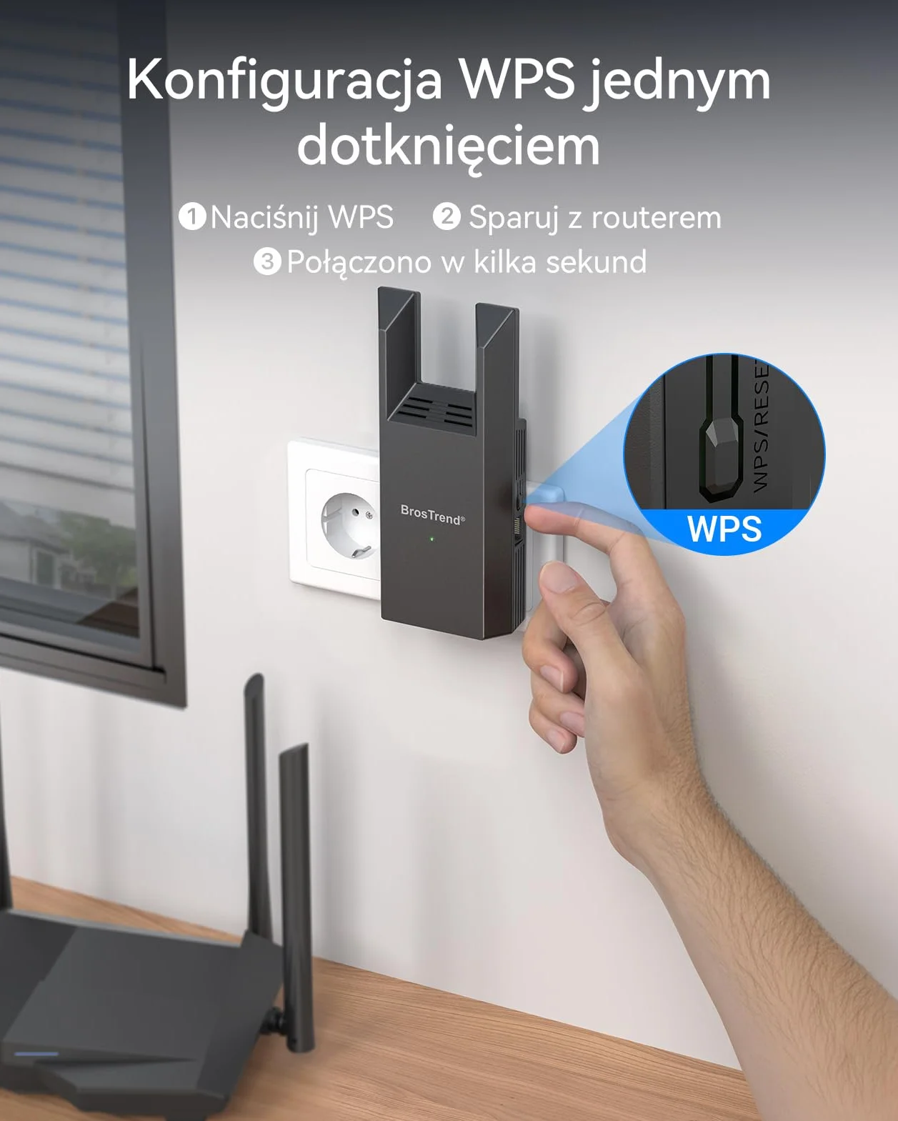 BrosTrend Adapter Wi-Fi AC1200 na Ethernet z portem gigabitowym RJ45, uniwersalny dwupasmowy most Wi-Fi do PlayStation, Xbox, drukarki, telewizora Smart TV, odtwarzacza Blu-ray, dekodera DVR itp.