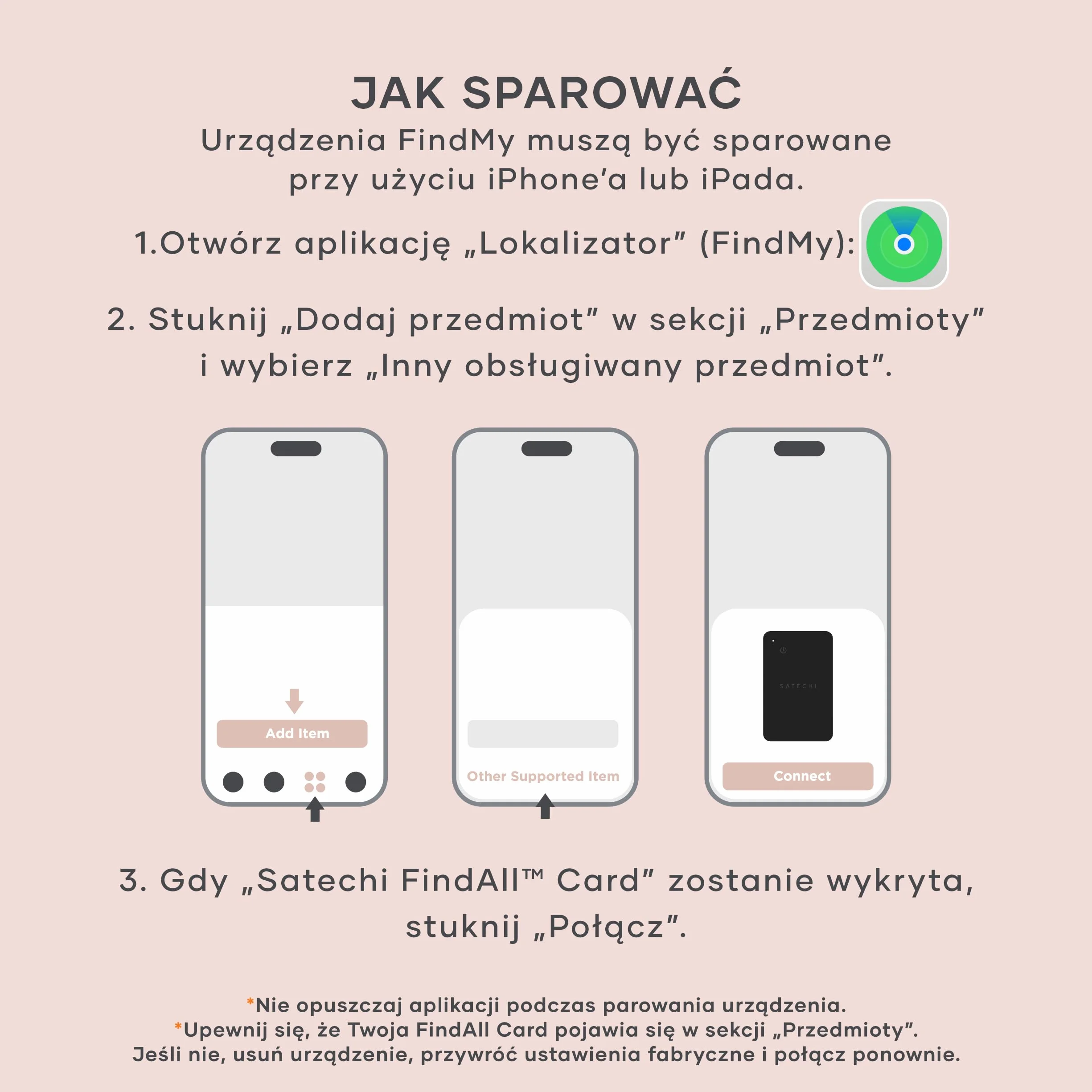 SATECHI FindAll Air GPS Wallet Tag Z Funkcją Apple Find My, Alertem O Zgubieniu, Głośnym Dźwiękiem, Ładowaniem Bezprzewodowym, Lekką Kartą GPS, Lokalizatorem Dla iPhone, iPad I Mac – Desert Rose