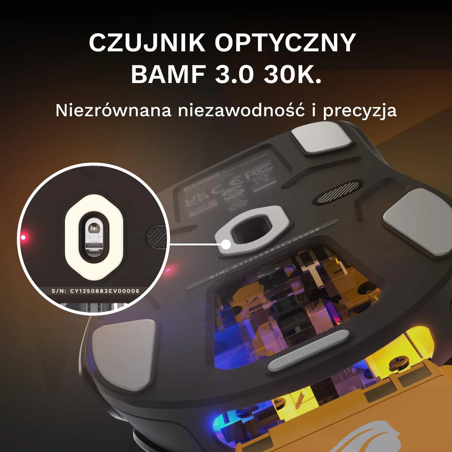 GLORIOUS Gaming Model D3 Bezprzewodowa Mysz Gamingowa 8k 130M Kliknięć Optyczne Przełączniki Ultralekka 69g 30k DPI RGB Czarna