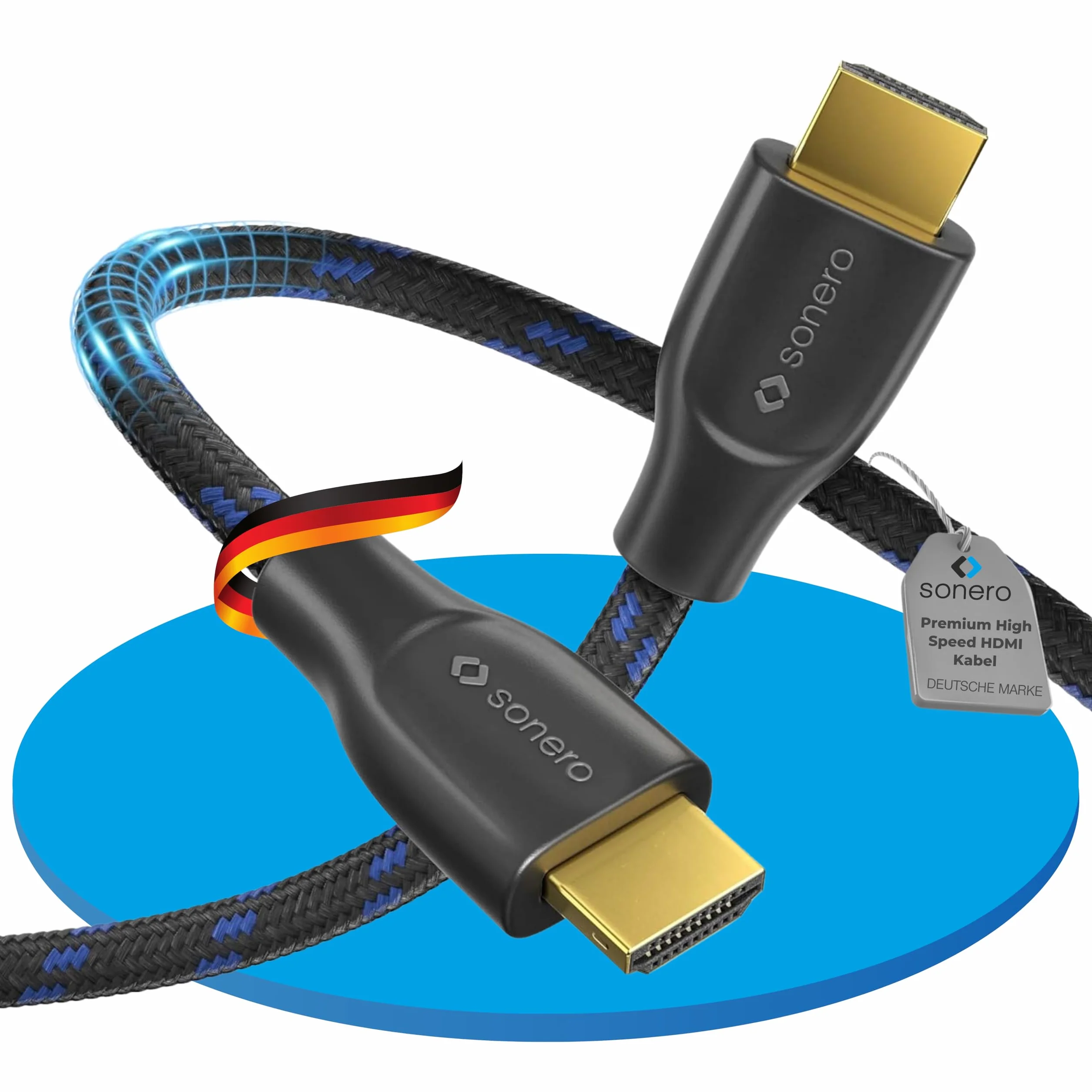 sonero PHC011-030 Premium certyfikowany kabel High Speed HDMI z Ethernetem z oplotem nylonowym, pozłacane złącza (4K UltraHD, 3D Full HD, 18 Gbps Full Bandwith, HDR High Dynamic Range), 3,0 m