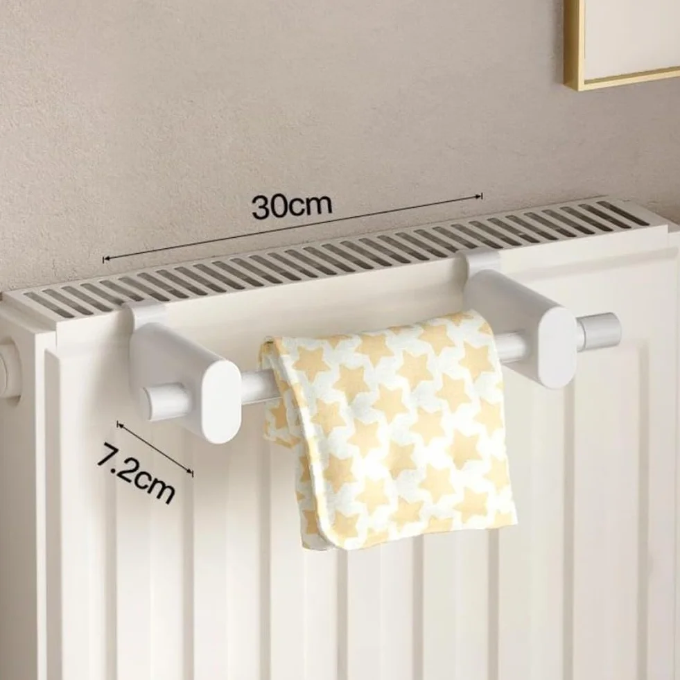 Kompaktowy wieszak na ręczniki grzejnikowe 30 cm biały stal organizer łazienkowy