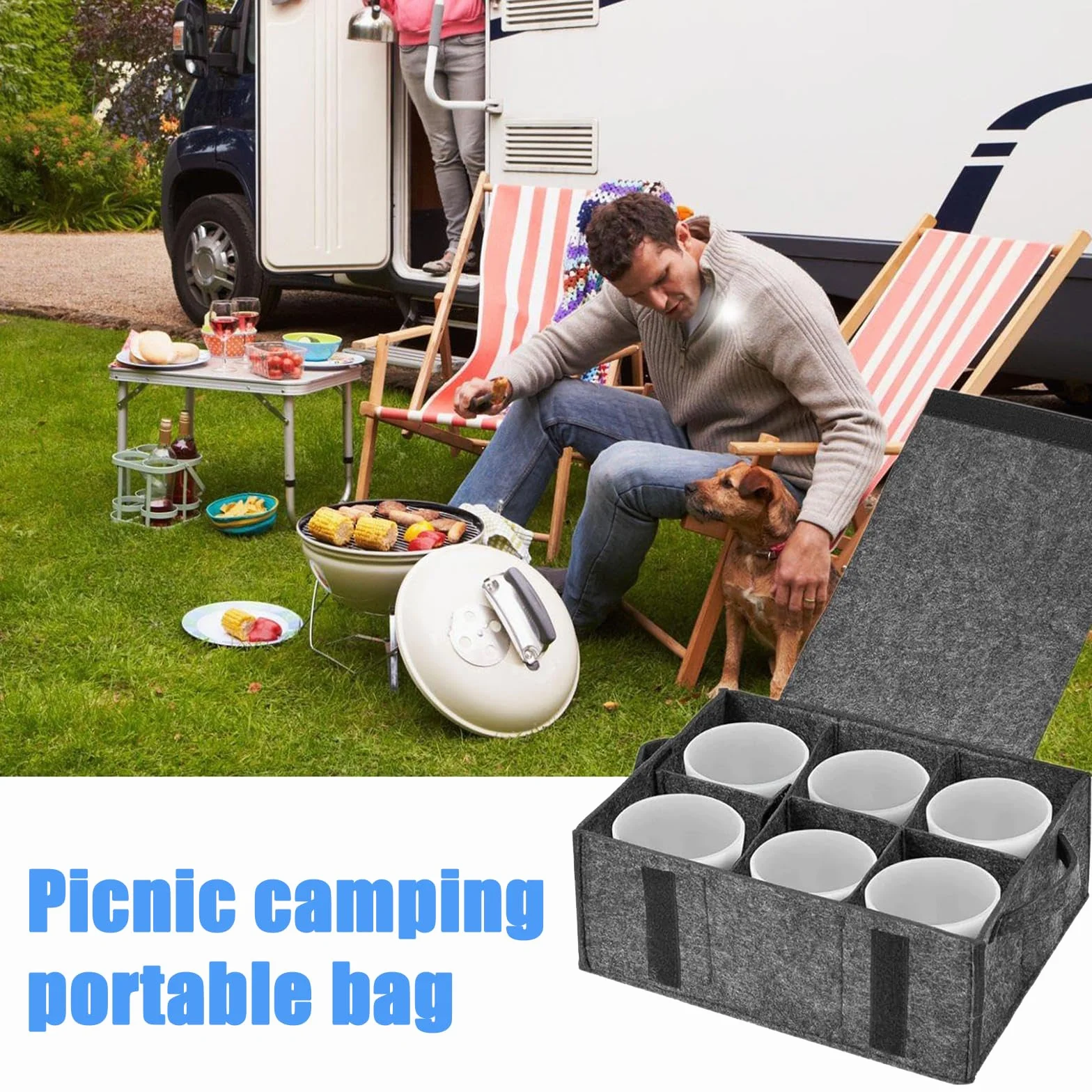 Camping Filcowy uchwyt na talerze z szufladką torba do przechowywania zastawy 27x15x5cm antypoślizgowa