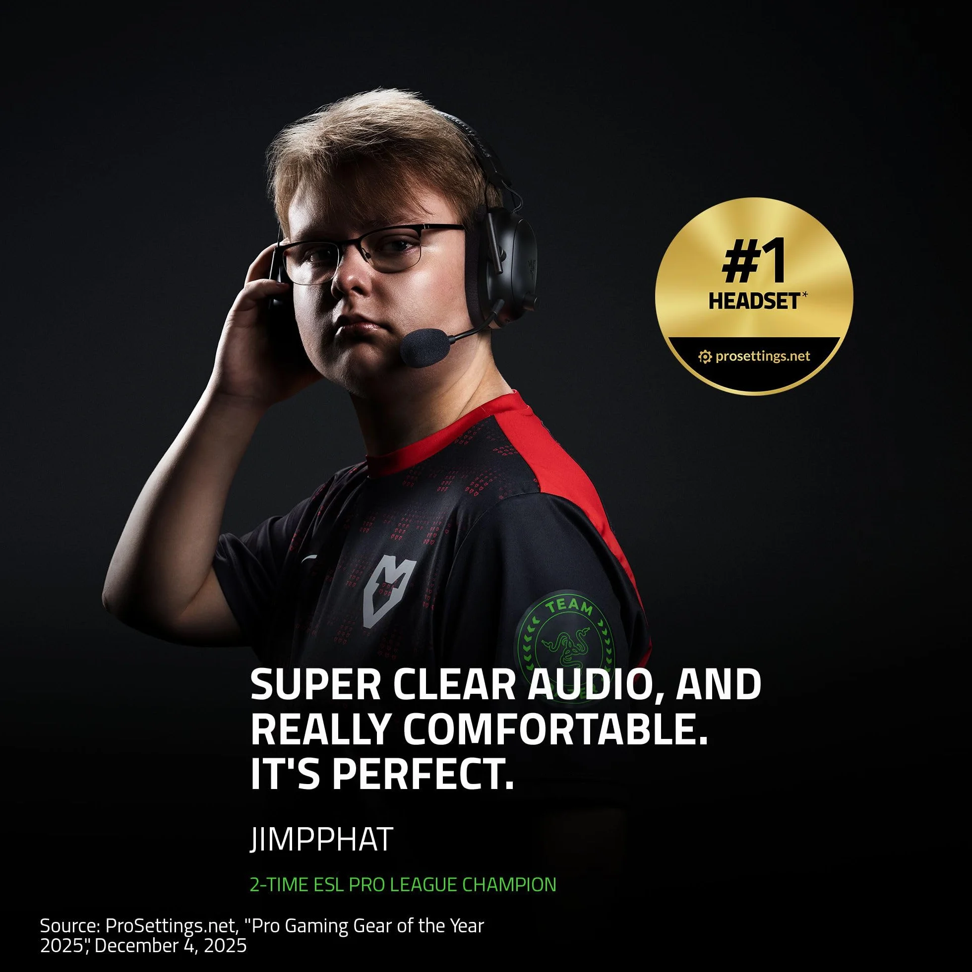 Razer BlackShark V2 Pro (2023) - PC Bezprzewodowe słuchawki e-sportowe klasy premium (mikrofon Super Wideband, 50mm przetwornik TriForce, bezprzewodowa HyperSpeed, bateria do 70 godzin) Czarny