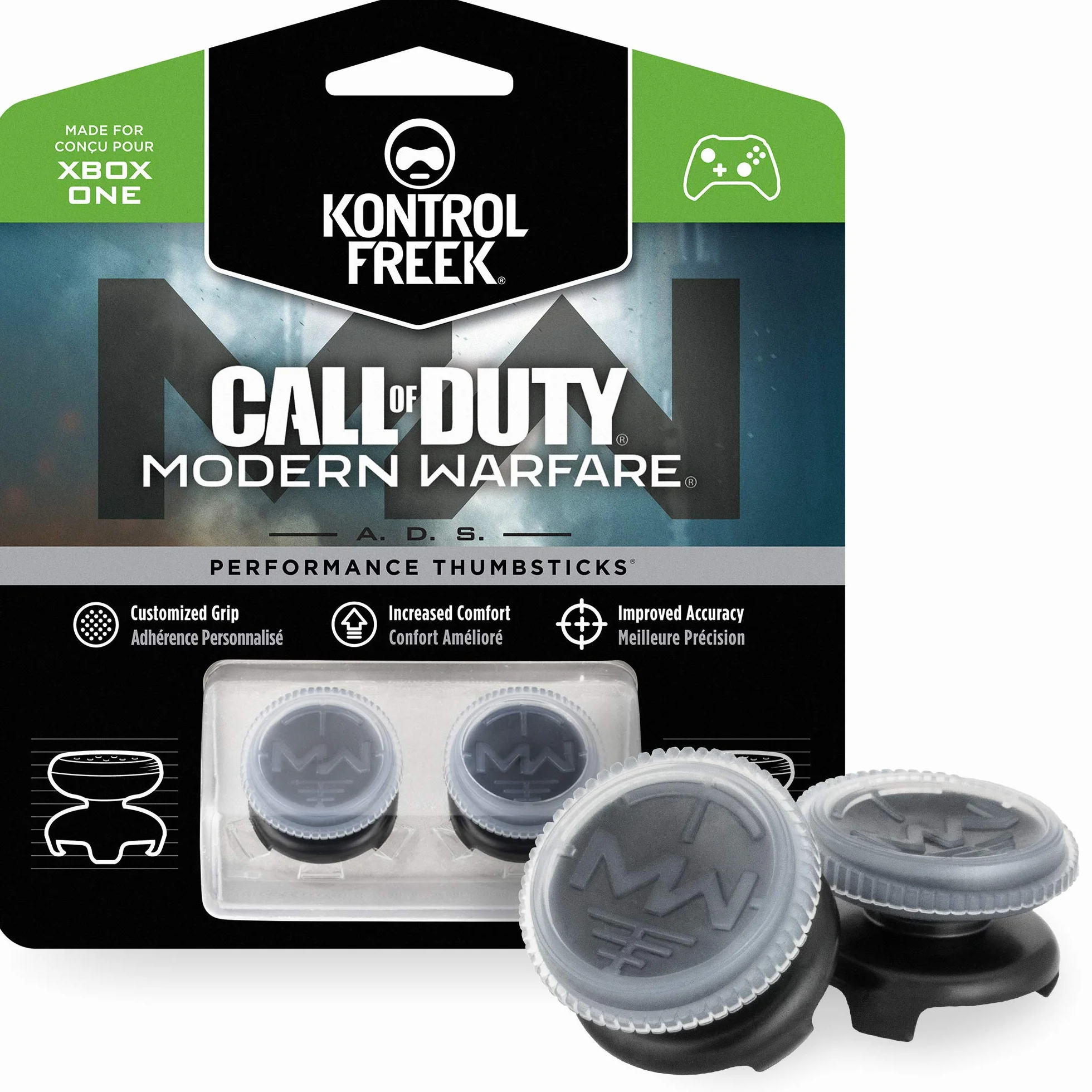 KontrolFreek Call of Duty Modern Warfare A.D.S. Performance Thumbsticks for Xbox One Controller 2 High-Rise Concave Transparent Black