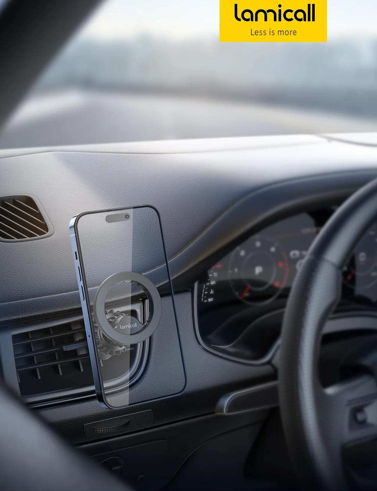 Lamicall Uchwyt na telefon samochodowy dla Mag-safe -20 x N52 magnetów]Uchwyt magnetyczny telefon samochodowy, wentylacyjny telefon dla iPhone 16 15 14 13 12 Serie,Inne urządzenia z płytką metalową