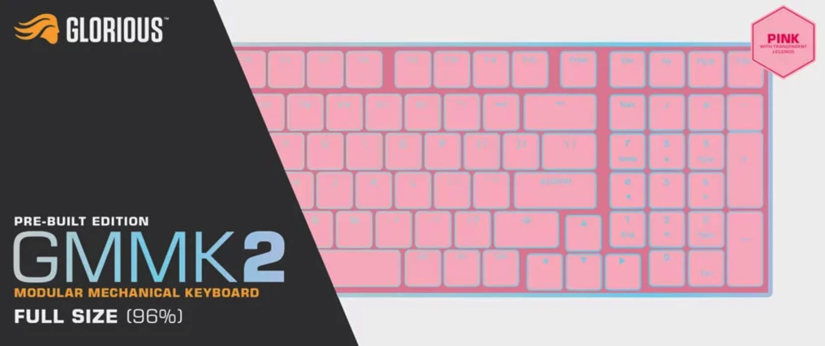 GLORIOUS Gaming GMMK 2 Full Size (96%) – klawiatura mechaniczna, obudowa aluminiowa, konfigurowalna, klawisze doubleshot, przełączniki GLORIOUS Fox, RGB, NKRO, angielski układ QWERTY - Różowy