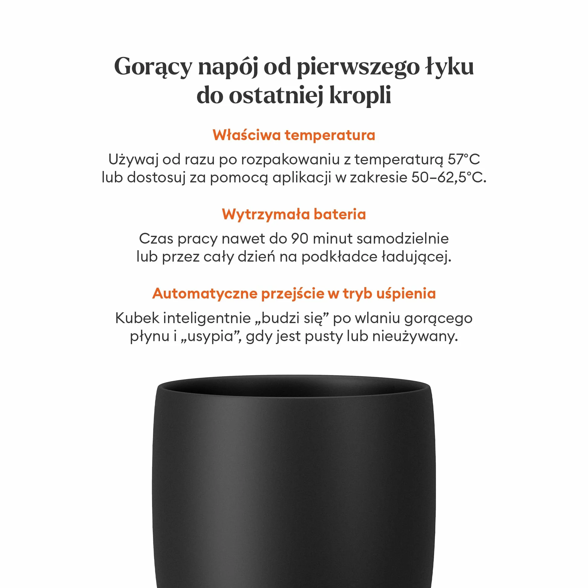 Kubek z regulacją temperatury Ember Cup – ogrzewany kubek do kawy 178 ml z wyświetlaczem LED, możliwość ponownego ładowania, obsługa przez aplikację, czas działania akumulatora: 1,5 h, czarny