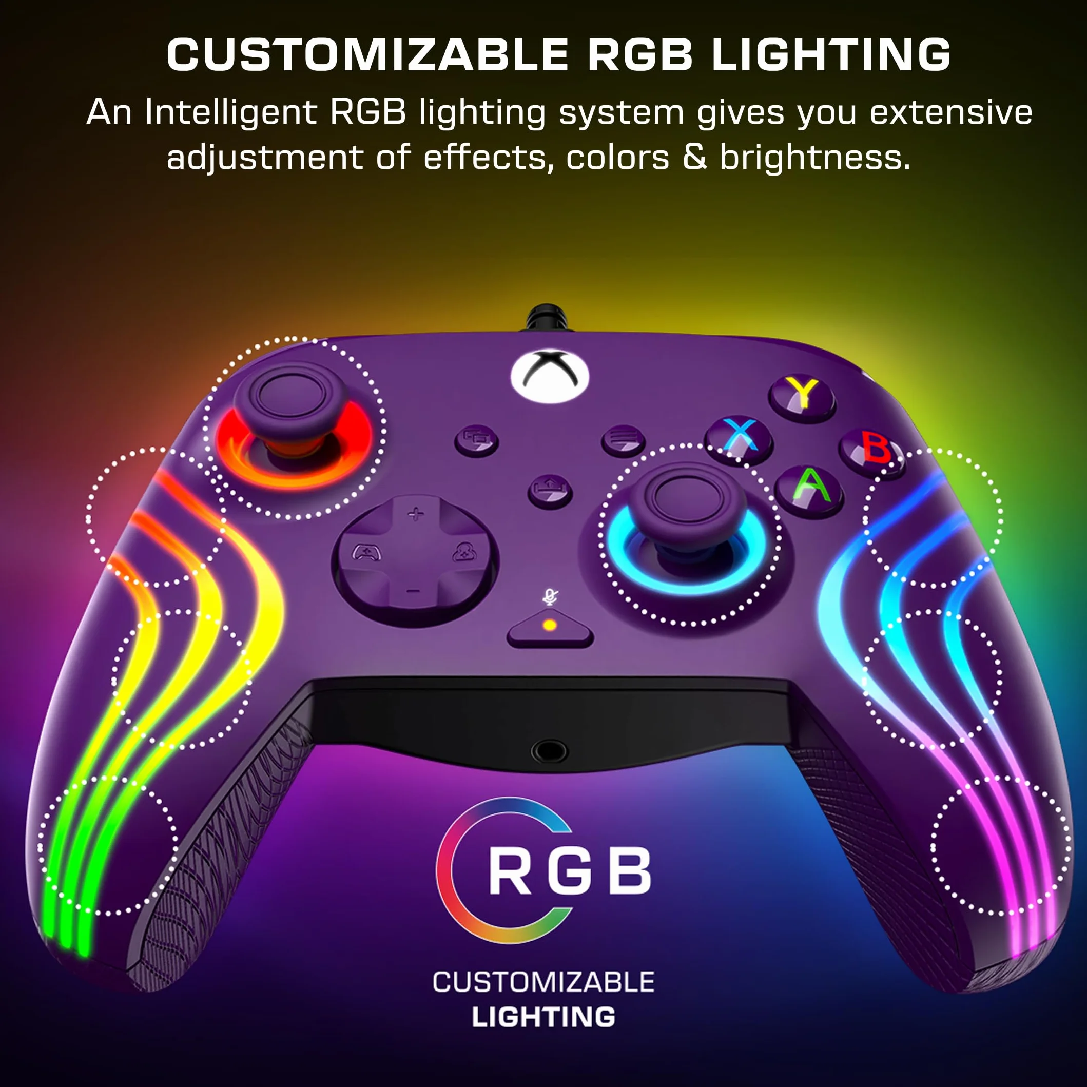 Turtle Beach Afterglow Wave Kontroler do gier RGB na przewodach w kolorze fioletowym – Licencjonowany dla Xbox Series X lub S, Xbox One i Windows