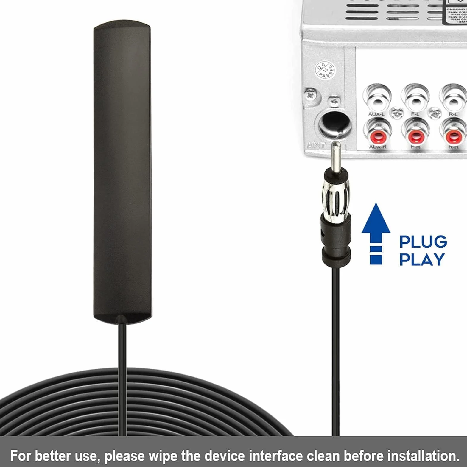 Bingfu Samochodowa antena radiowa FM Uniwersalna samochodowa antena stereo Wtyczka DIN Ukryta naklejka na przednią szybę z kablem przedłużającym 3 metry/9,84 stopy do pojazdu Auto Ciężarówka SUV Radio