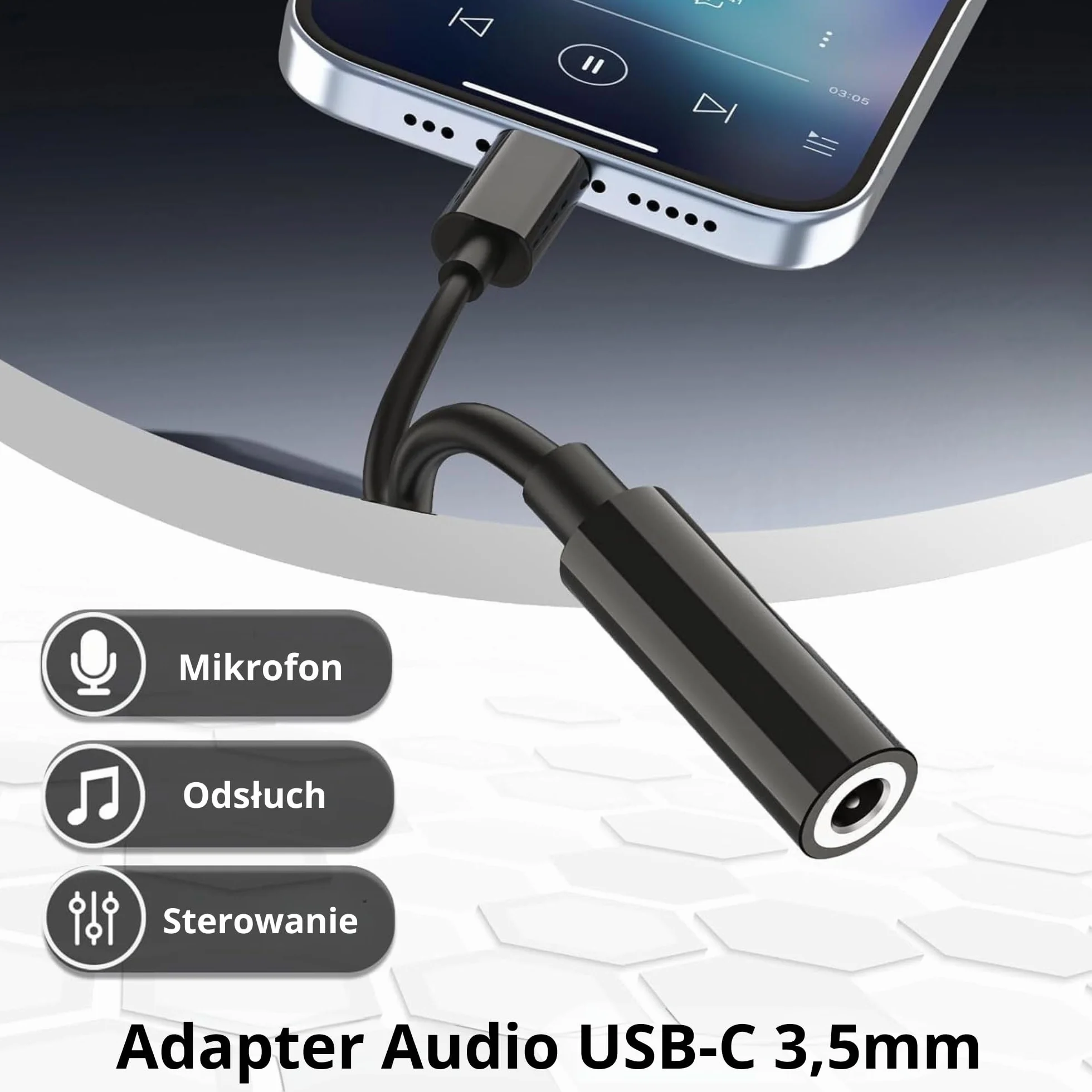CLEM Tech - Adapter USB-C na Jack 3.5mm z Przetwornikiem DAC Hi-Fi - Przejściówka Audio do Słuchawek, Oplot, iPhone 15/16, Samsung Galaxy, iPad, MacBook, Xiaomi - Czarny