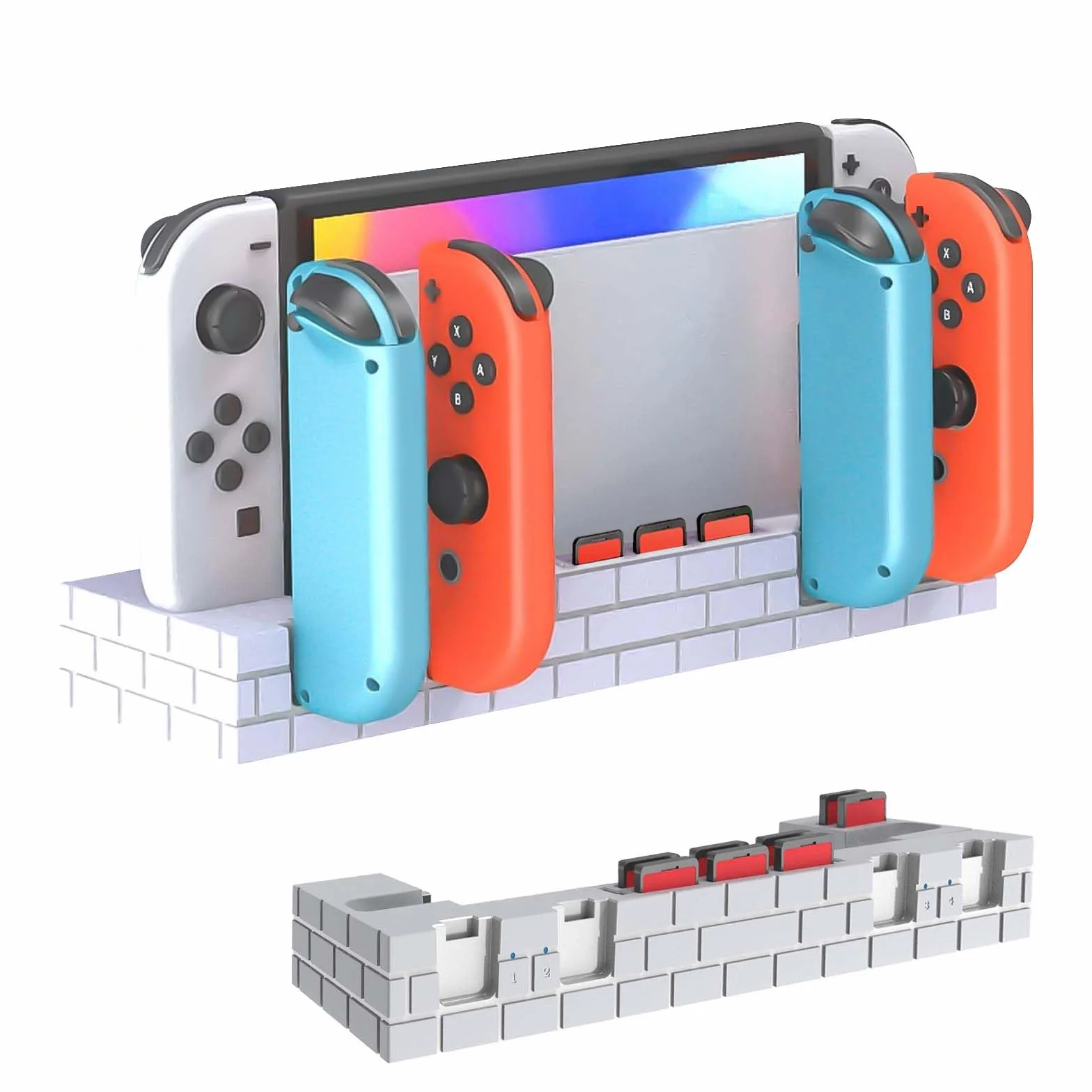 Stacja ładująca do przełączników OLED, ładowarka Joy-Con, 4 kontrolery jednocześnie, wskaźnik ładowania biały