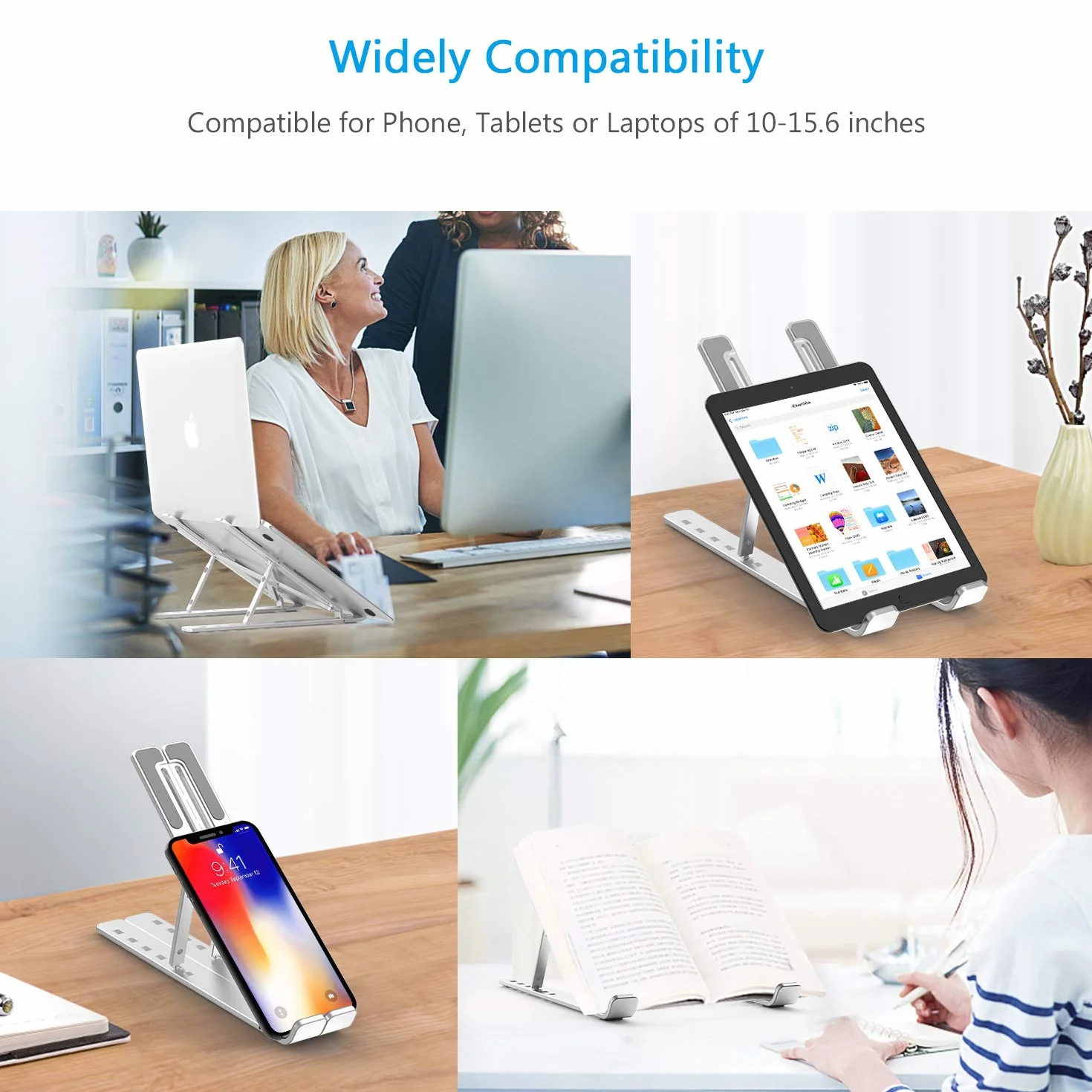 BoYata Stojak na laptopa, 6 stopni regulacji wysokości, przenośny uchwyt na laptopa na biurko, składany, aluminiowy riser, kompatybilny z MacBook Air, Dell XPS, większością laptopów 10-15,6 cala