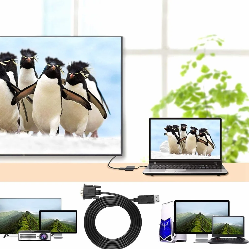 Sonew Adapter DisplayPort na VGA, 1,8 m 1080P HD Mini Dp na VGA konwerter kabla do laptopa PC