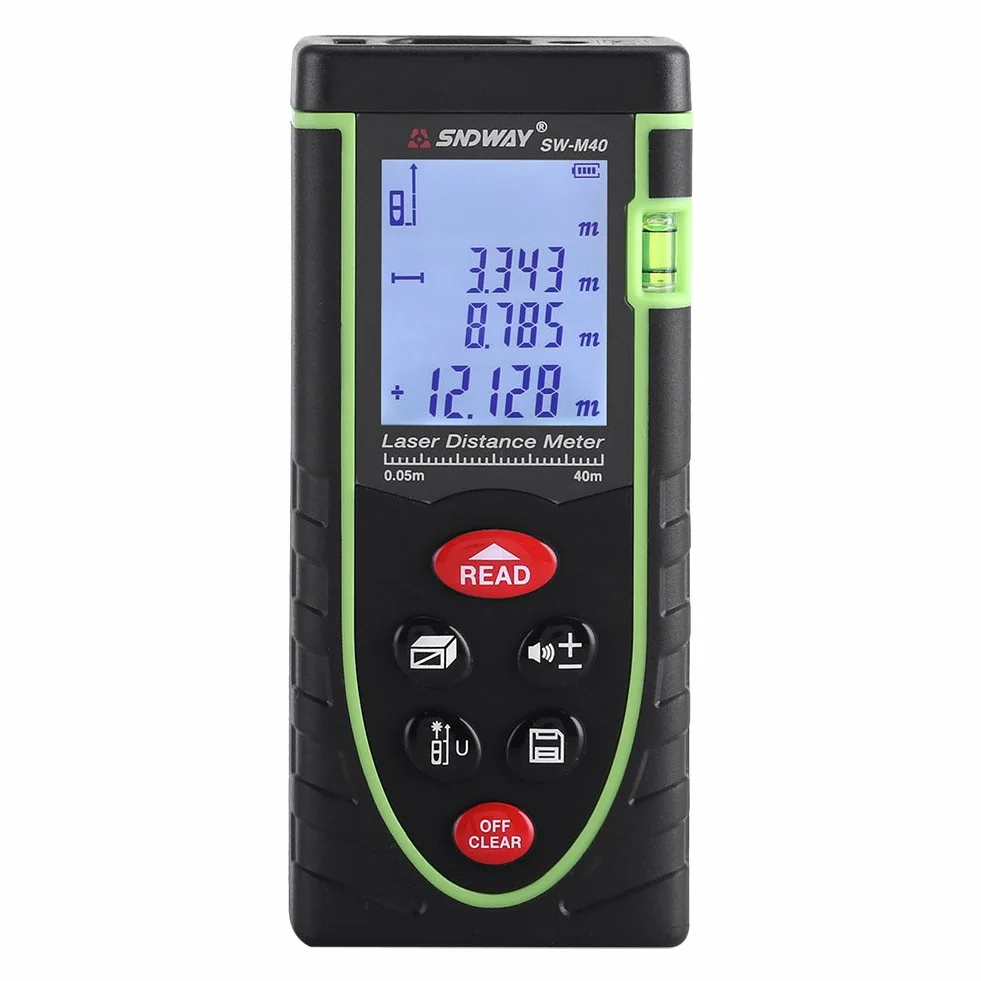Dalmierz cyfrowy Dalmierz ręczny Ręczny dalmierz 1 mm do 40/60/80/100 m z dużym podświetlanym wyświetlaczem LCD i poziomicą do użytku wewnątrz i na zewnątrz (40 m)