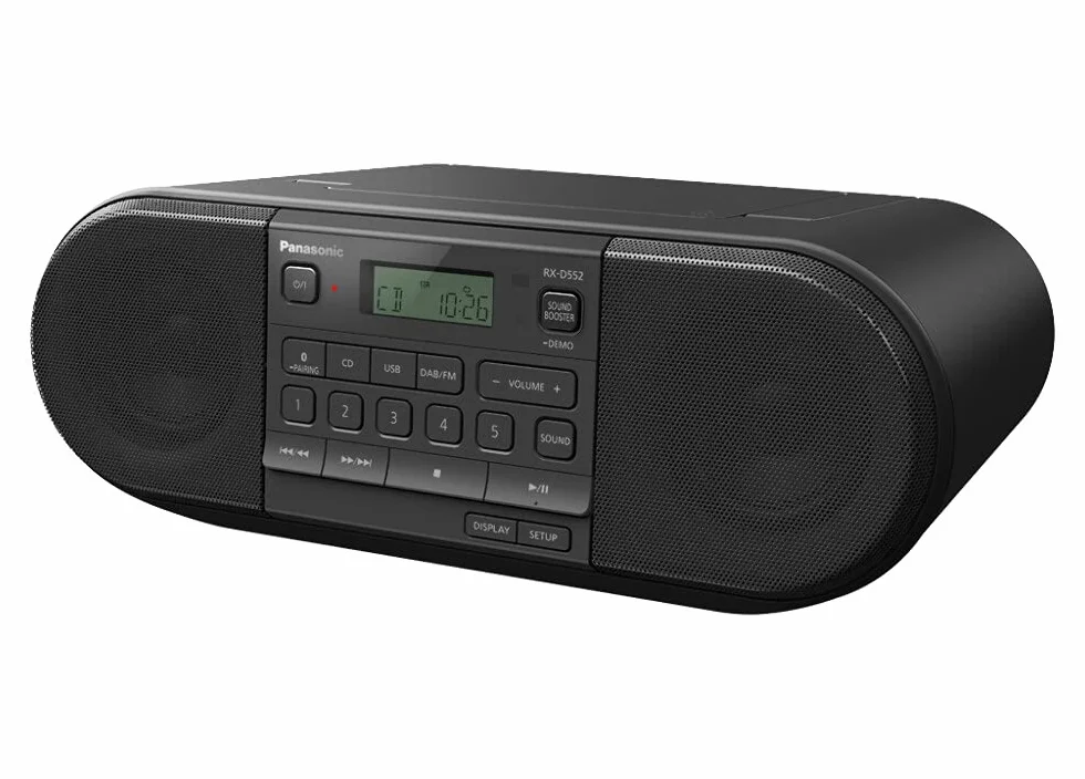 Panasonic RX-D552 przenośny odbiornik radiowy DAB+ o dużej mocy 20W (CD, Bluetooth®, USB, pełnozakresowe głośniki 8cm, Sound Booster, na baterie), czarny