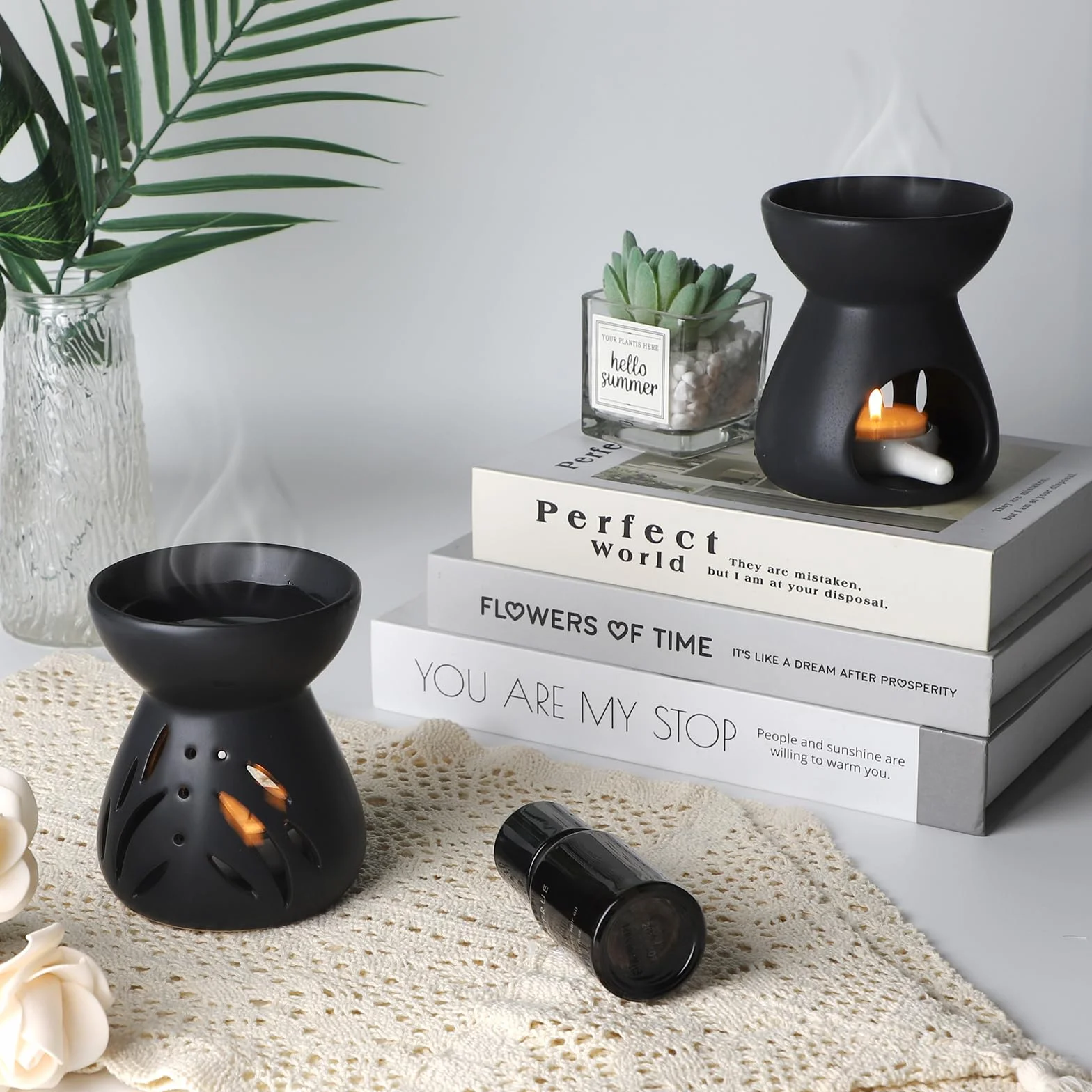 Ceramiczna lampa zapachowa palnik olejkowy dyfuzor aromatów czarny LALAGO