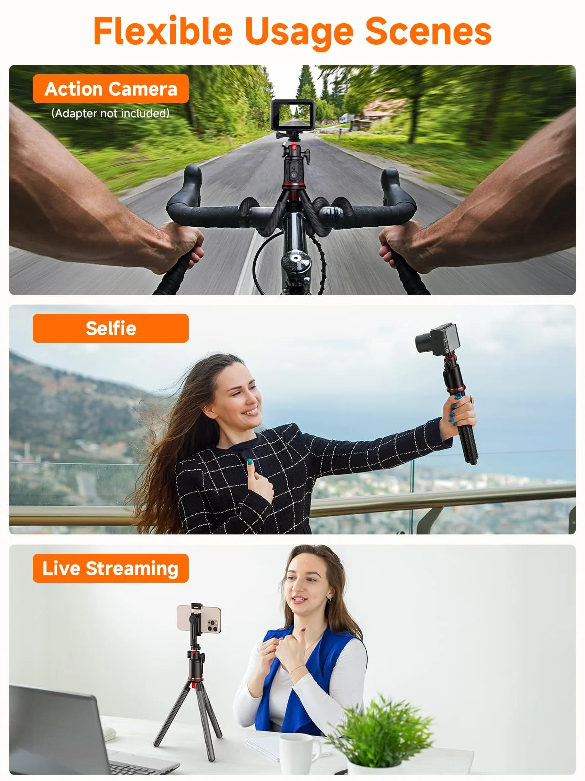 Rollei Easy Creator MonkeyPod elastyczny mini statyw i kijek do selfie z bezprzewodowym pilotem zdalnego sterowania, Gorillapod uchwyt na telefon komórkowy, głowica kulowa 360°, do smartfona i aparatu