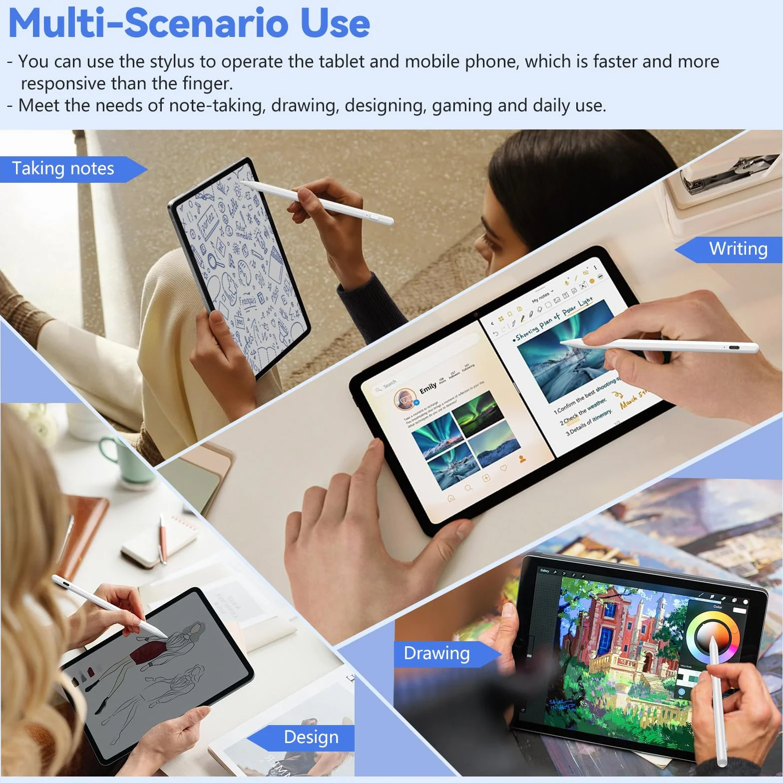 KISSLEAF Uniwersalny rysik do wszystkich tabletów i telefonów z systemem Android, Samsung, Lenovo, Huawei XiaoMi Vivo, z 5 końcówkami, końcówka 1,5 mm, szybkie ładowanie 30 min adsorpcja magnetyczna
