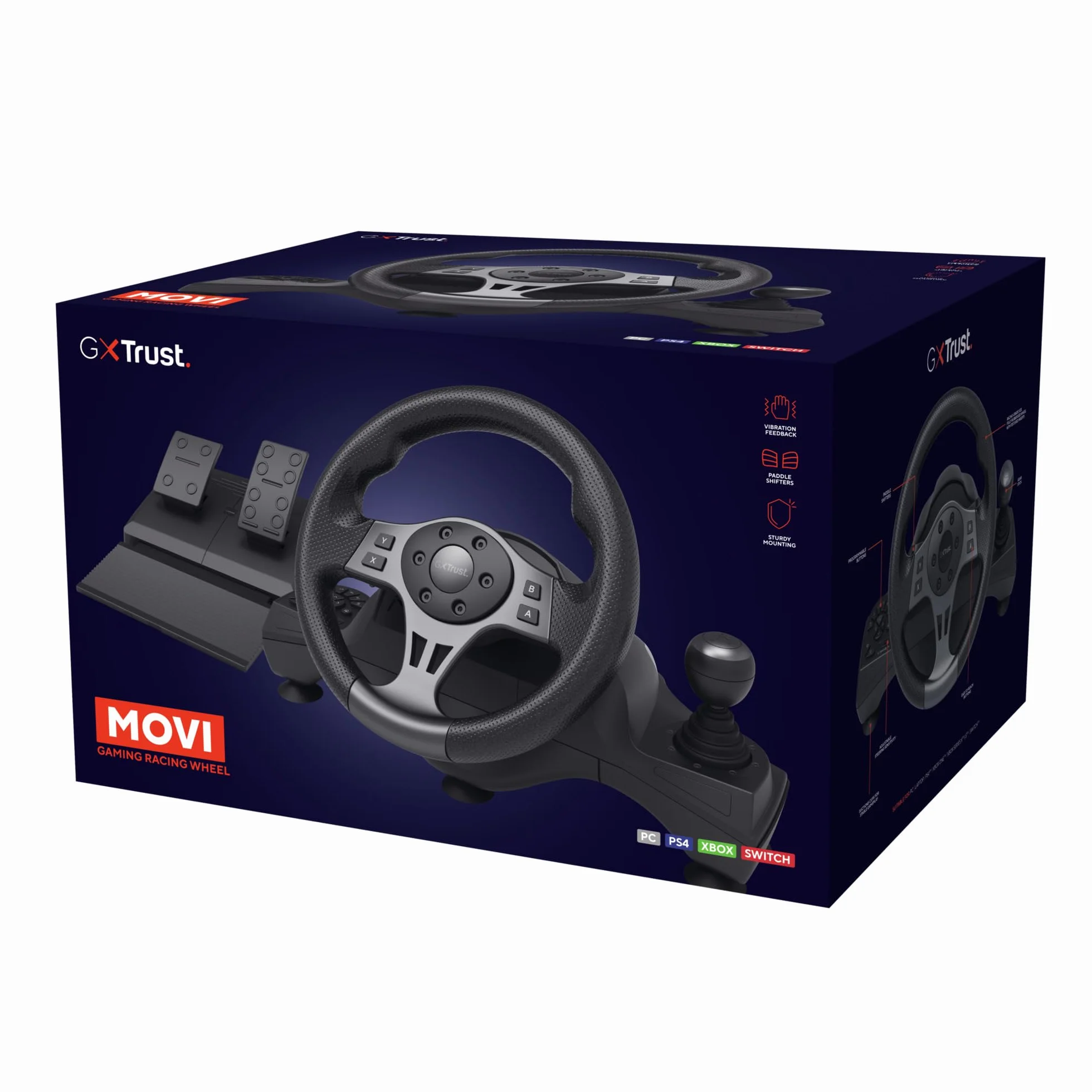 Trust Gaming GXTrust 289 Kierownica Gamingowa do PC Xbox Series X/S PS4 Nintendo Switch, Kierownica Wyścigowa z Pedałami Antypoślizgowymi, Dźwignią Zmiany Biegów i Manetkami, Farming Simulator / F1