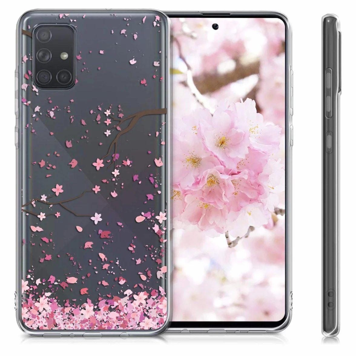KWMOBILE CZAS Kompatybilny z Samsung Galaxy A71 - Case silikonowy przezroczysty liście kwiatu wiśni różowy ciemnobrązowy przezroczysty