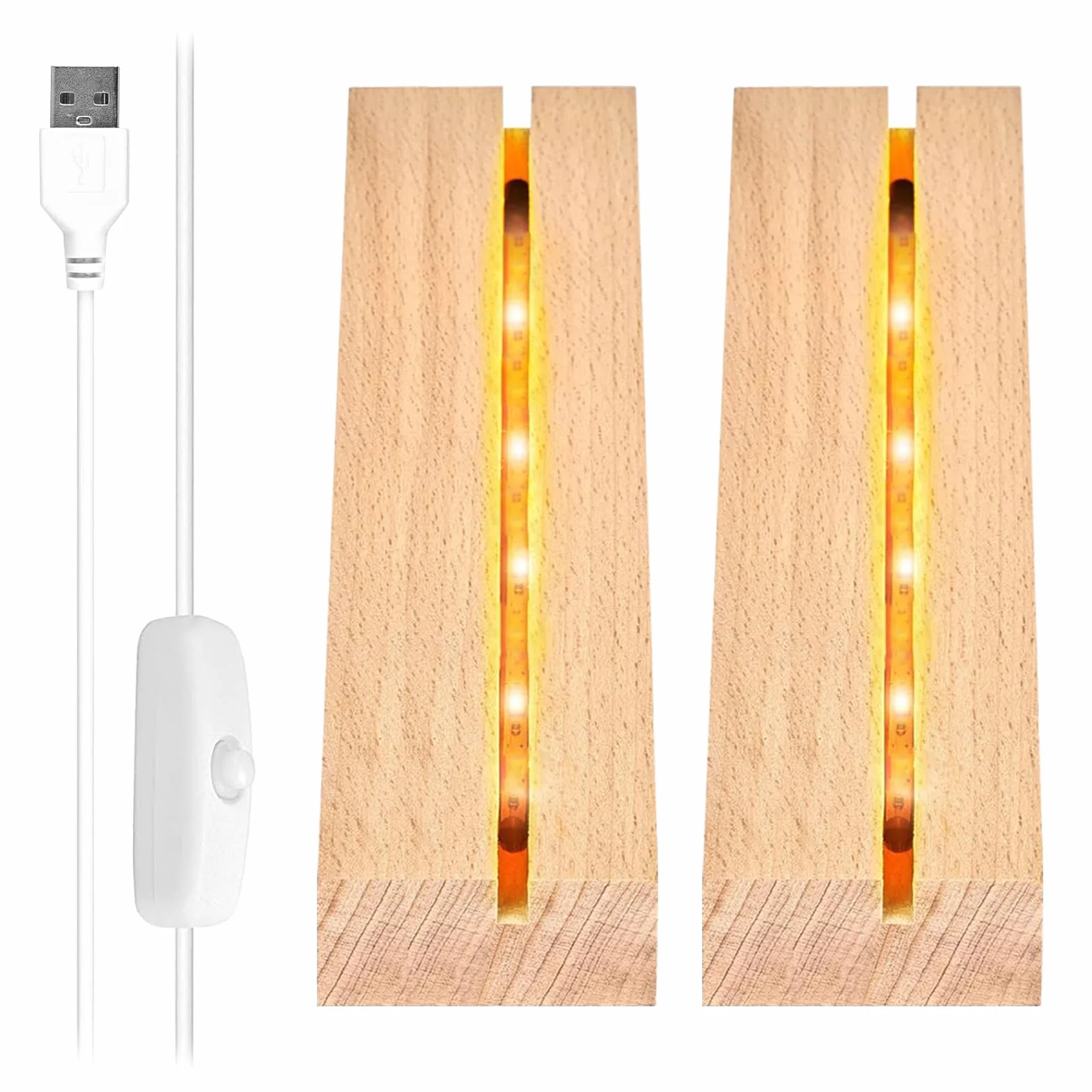 Leonshco Drewniana podstawa LED przełącznik USB ciepłe oświetlenie do szkła akrylowego