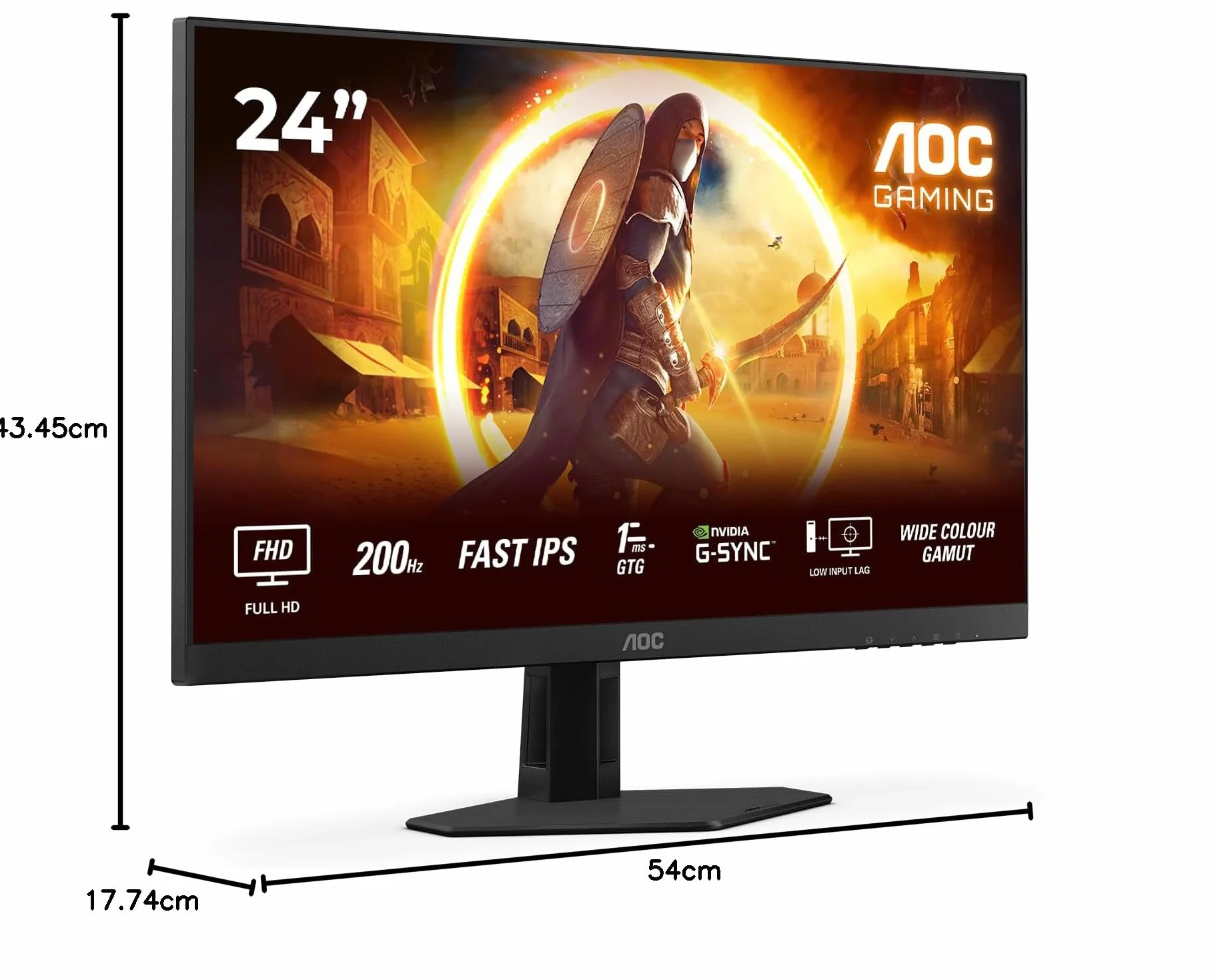 AOC Gaming 24G4HRE - 24-calowy monitor Full HD, 200 Hz, 1 ms, S-Sync, HDR10 (1920 x 1080, 2X HDMI 2.0, DisplayPort 1.4) Czarno-czerwony