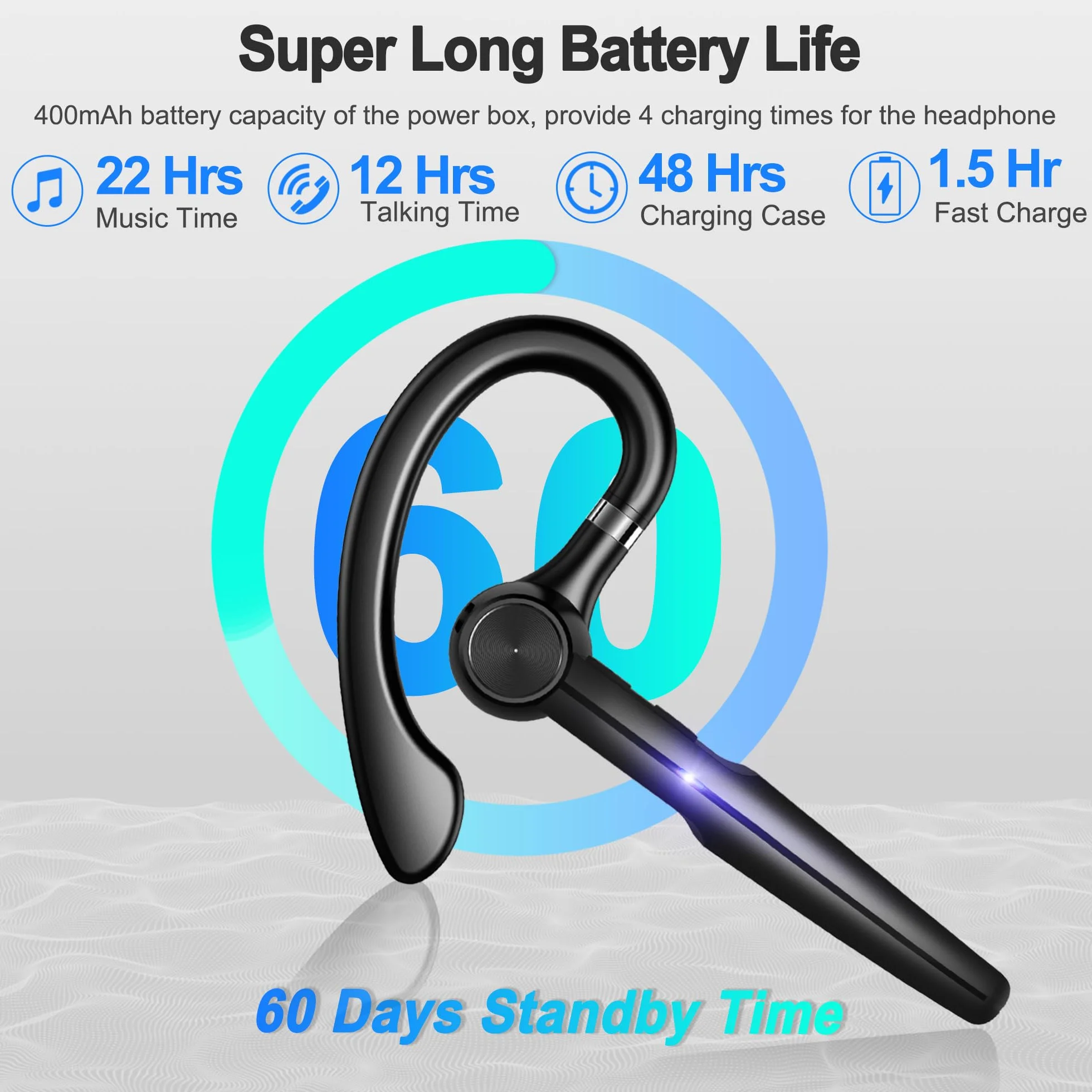 Zestaw słuchawkowy Bluetooth z mikrofonem Bluetooth 48 godzin, zestaw słuchawkowy Bluetooth bez użycia rąk, słuchawki douszne, do telefonu iPhone Samsung Android