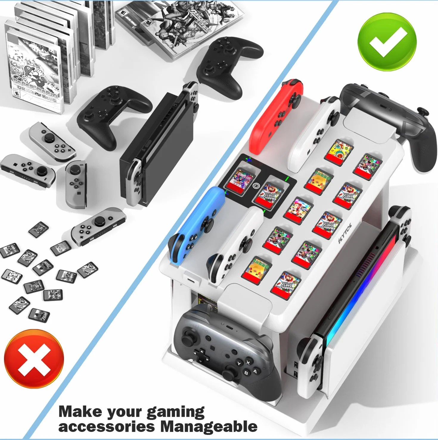 Kytok Przełącznik do przechowywania gier z kontrolerem, stacja ładująca, przełącznik do joyconów Switch/OLED, przechowywanie przełączników, do gier Switch, stacji dokującej TV, Pro Controller,