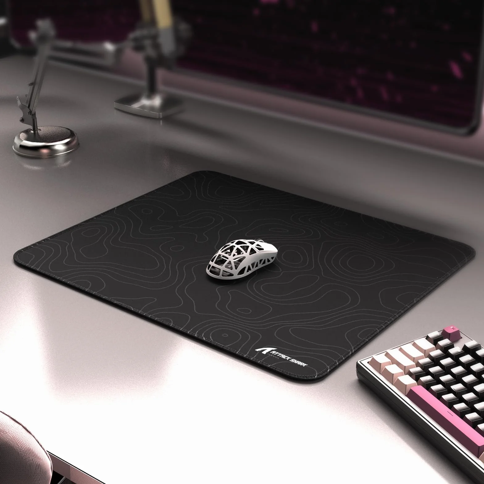 ATTACK SHARK CM02 eSports Gaming Mouse Pad, Wodoodporna Powłoka Duża Podkładka Pod Mysz, Tekstura Drobnego Piasku, Antypoślizgowa Podstawa, 450x400x4MM - Czarny Kontur