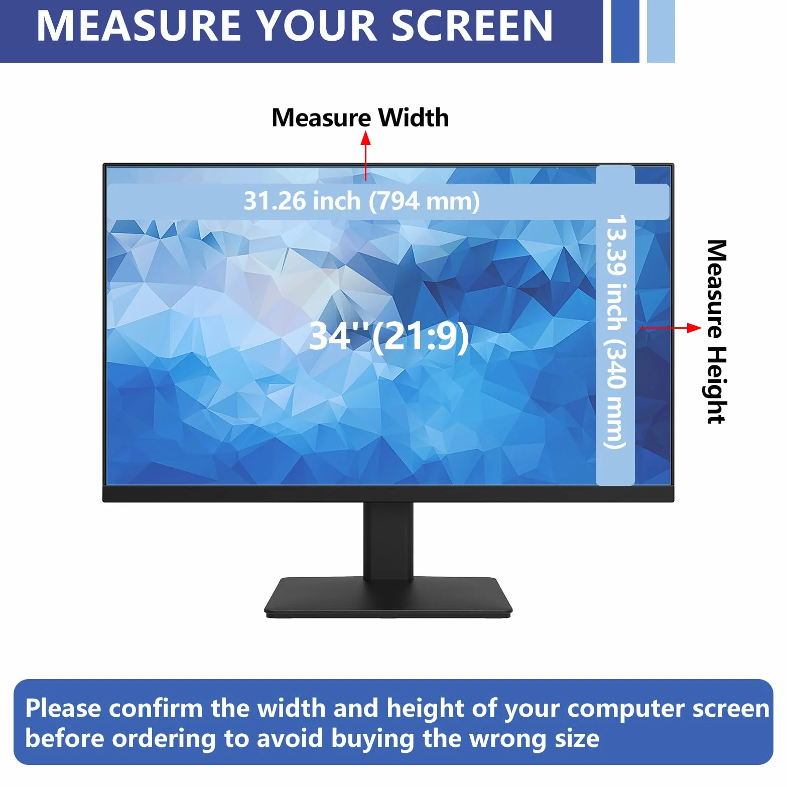 Filtr niebieskiego światła 34", do monitora o proporcjach obrazu 21:9, blokująca niebieskie światło, ochrona wyświetlacza, ochrona ekranu, ochrona oczu, zdejmowana folia ochronna na wyświetlacz