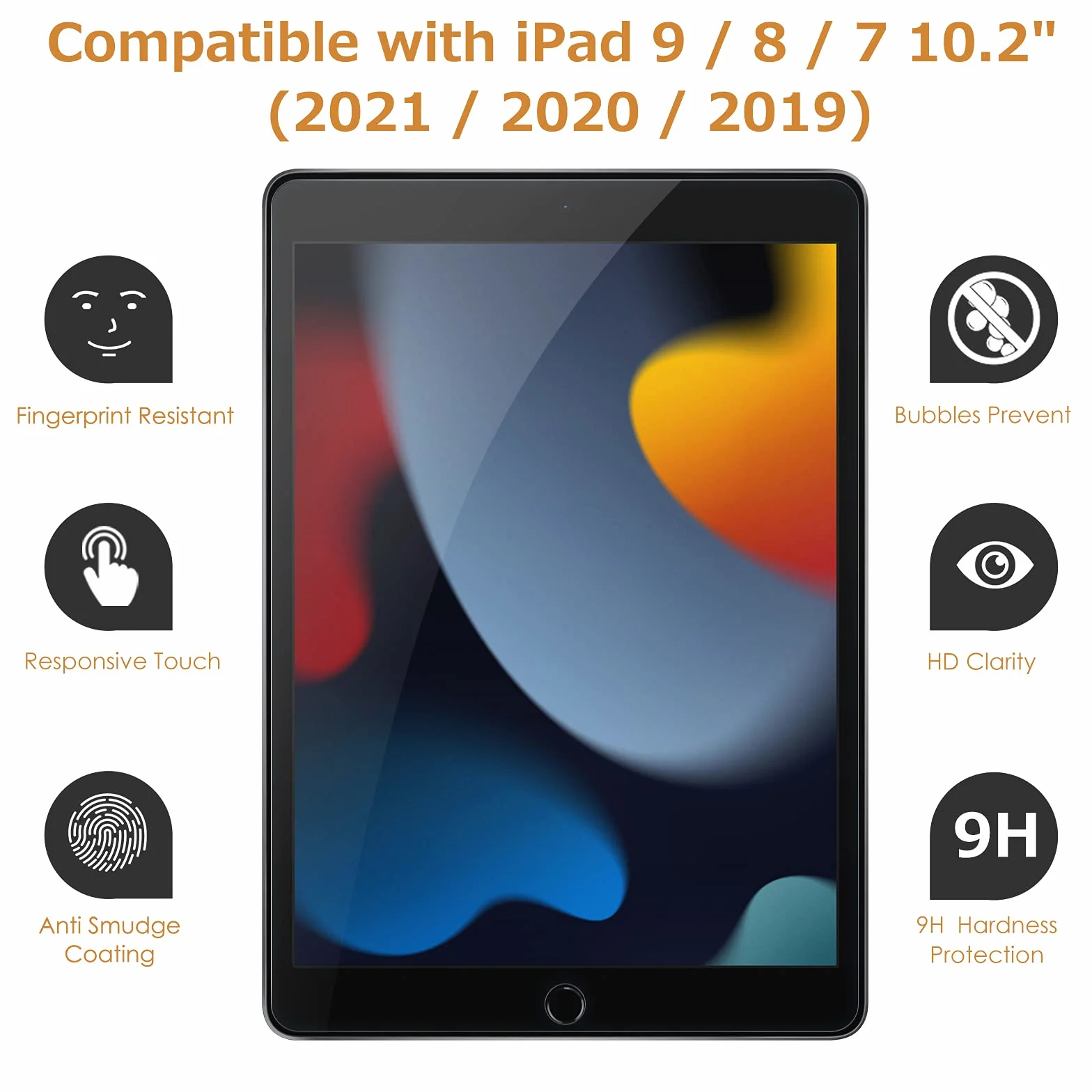 Hianjoo Folia ochronna kompatybilna z iPad 10,2 cala 9. generacji, 8. generacji, 7. generacji, 2 sztuki, ochrona wyświetlacza kompatybilna z iPad 10,2" (model 2021/2020/2019), odporna na zarysowania, bez pęcherzyków powietrza, twardość 9H