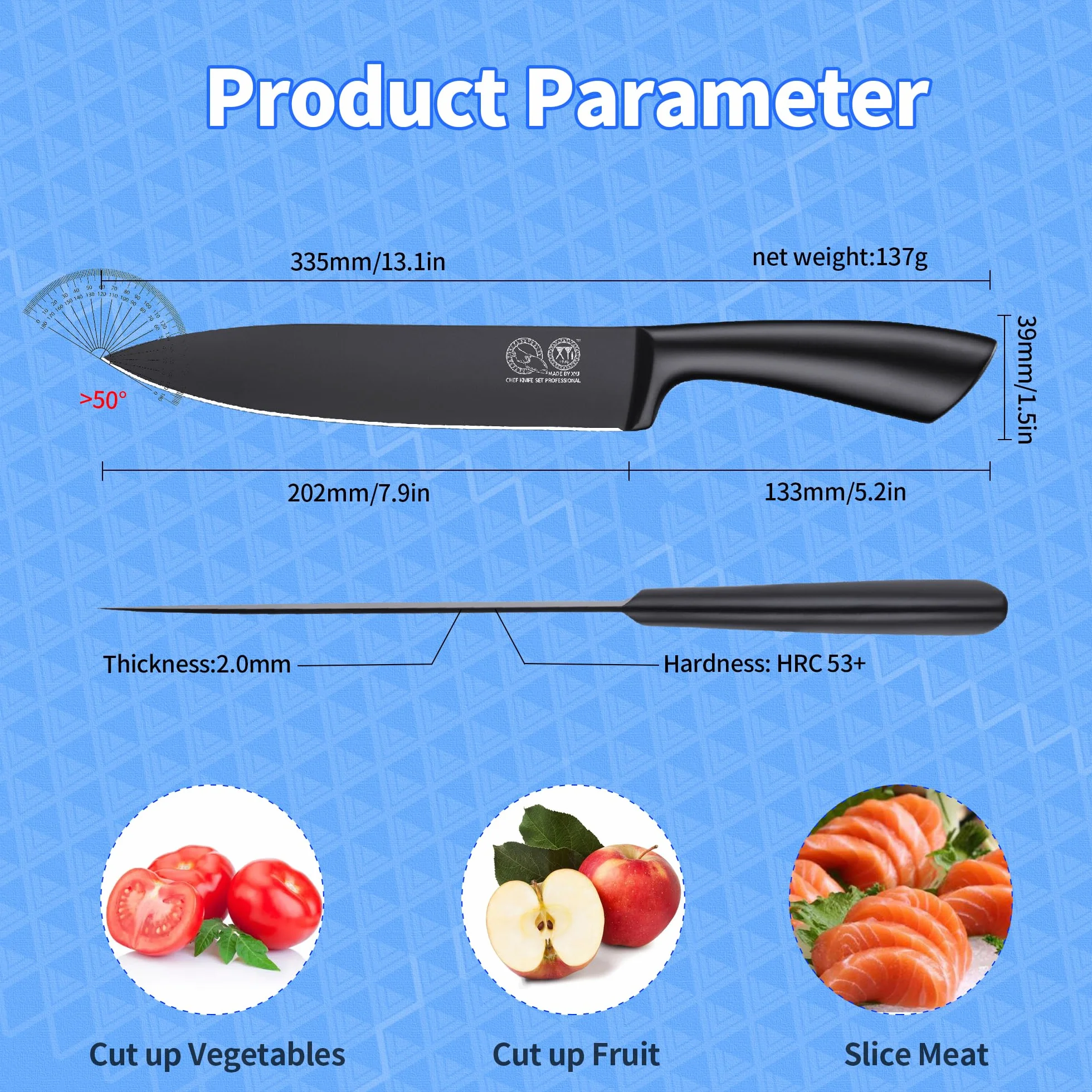 XYJ Japanese Chef Knife Stainless Steel,8 Inch,Razor-Sharp Professional Kitchen Knife Cutlery,Ergonomic Handle,Slicing Cooking Chefs Knife With Sheath Case