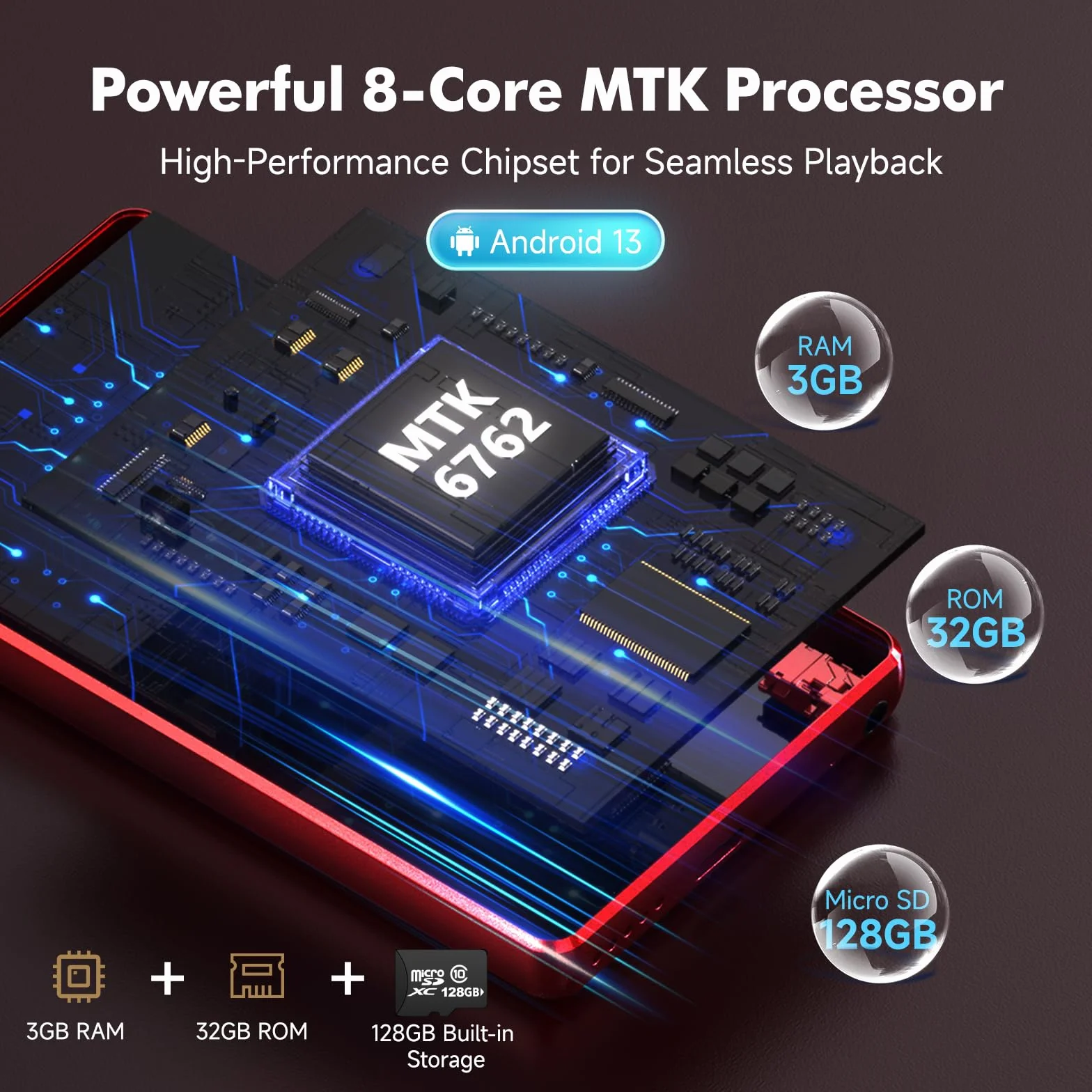 163GB Odtwarzacz MP3 Spotify z Bluetooth, 4.5-calowy ekran dotykowy MP4 z WiFi, 2000mAh przenośny głośnik stereo HiFi, Amazon Music, odtwarzacz muzyki Android do strumieniowego przesyłania dla dzieci