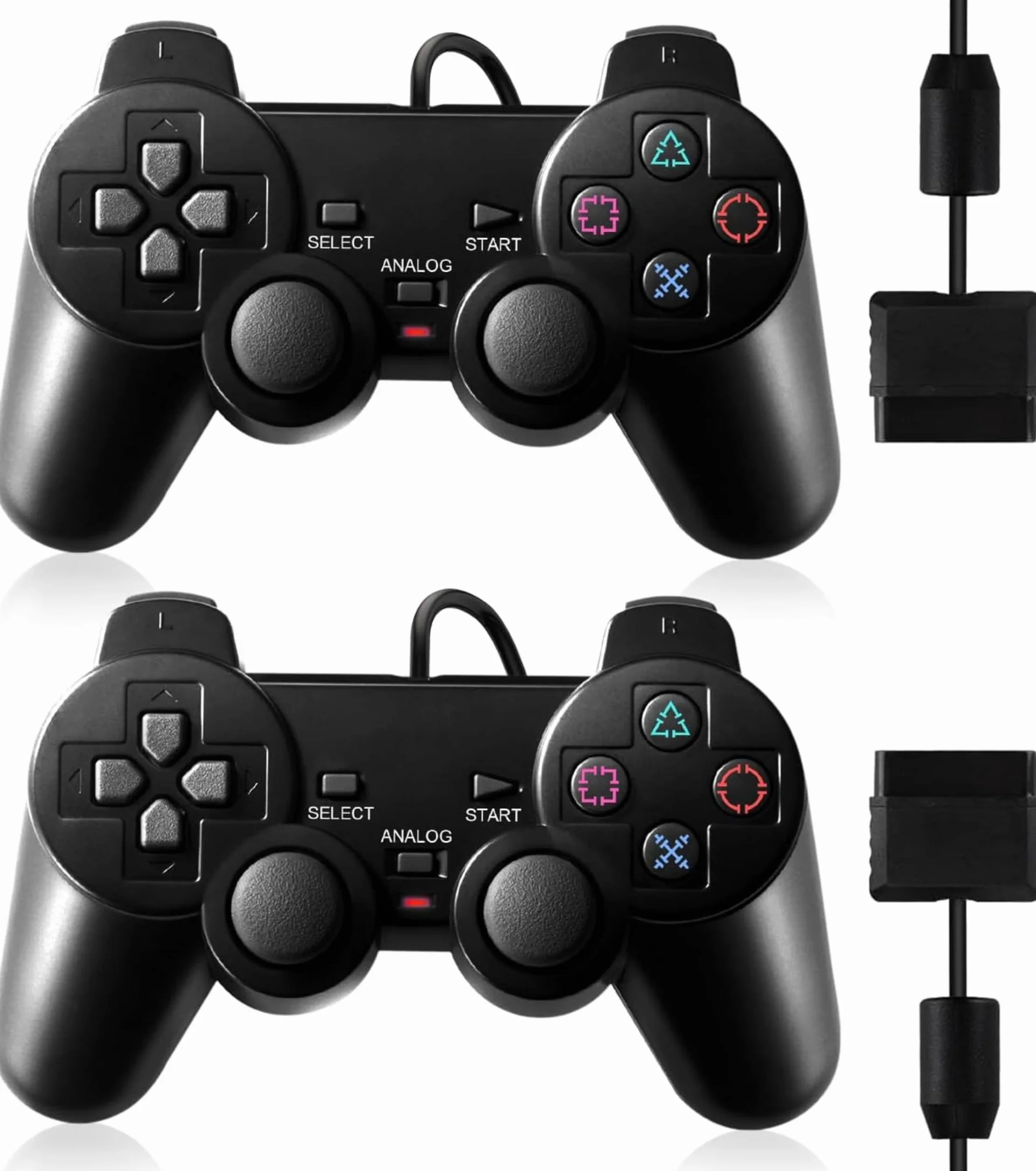 Kontroler przewodowy FLLAGG20 kompatybilny z PS2 PS1 PSX, czarny, analogowy, podwójne silniki wibracyjne