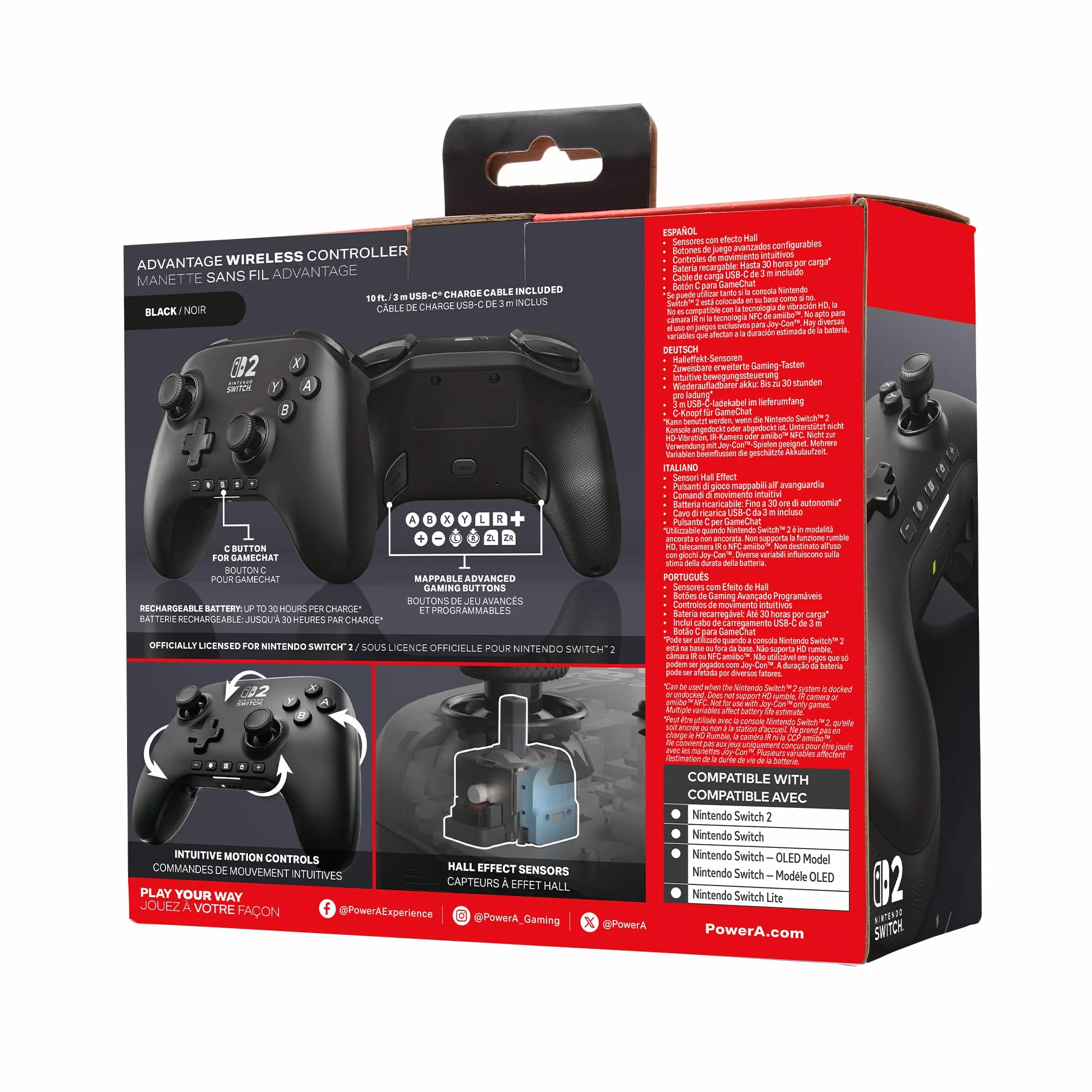 PowerA Advantage Bezprzewodowy Kontroler do Nintendo Switch 2 – Czarny, Efekt Halla, Mapowalne Przyciski, Pro