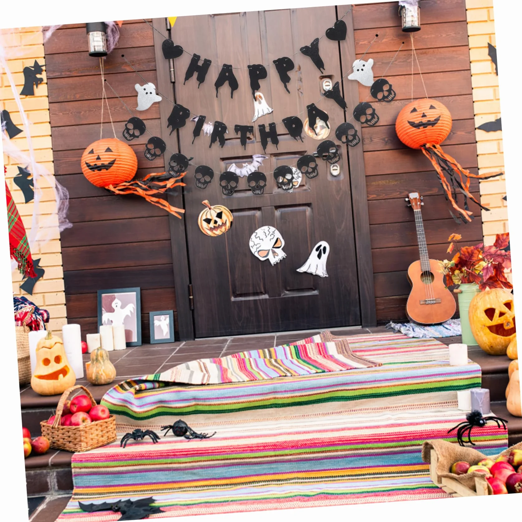 STOBAZA Halloween Birthday Party Banner Ghost Skeleton Decorations Paper Bunting Indoor Outdoor Festival