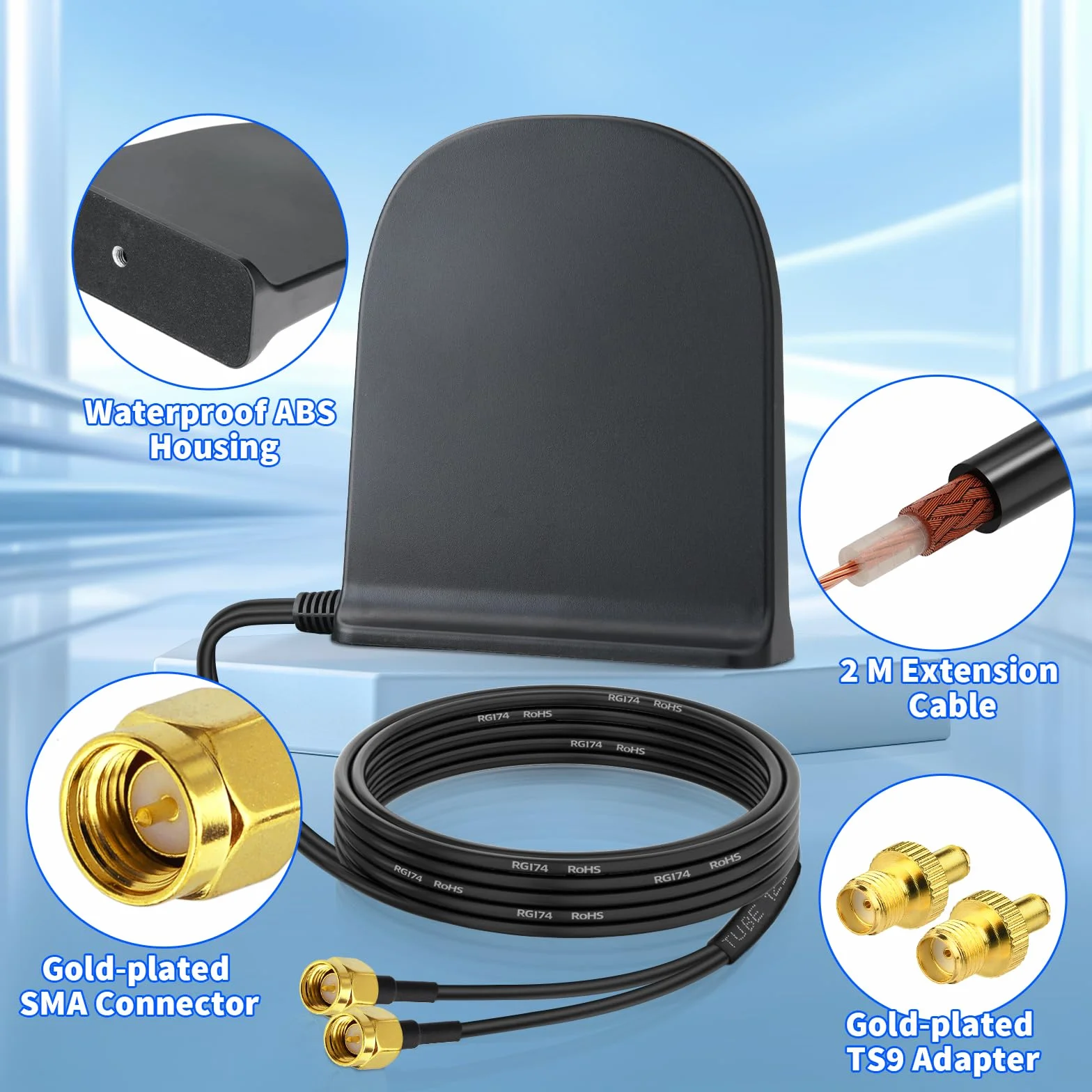 Eightwood Antena 5G LTE 4G 10dBi SMA wtyczka Dual Band MIMO antena z podstawą magnetyczną antena wielokierunkowa + kabel 2 m do mobilnego hotspotu GSM CPE kamera do monitoringu IoT Smart Home