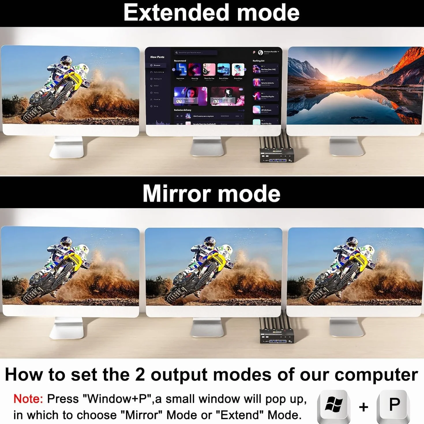 Przełącznik KVM 3 monitory 3 komputery 8K przy 60 Hz 4K przy 144 Hz, Camgeet HDMI+2 Displayport Przełącznik KVM Potrójny monitor dla 3 komputerów 3 monitory i 4 urządzenia USB 3.0, przewodowy pilot