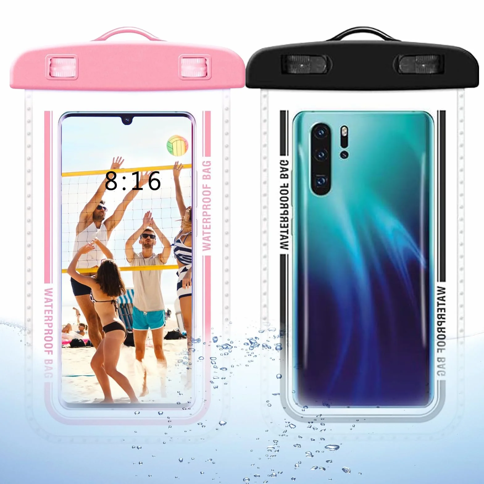 2 szt. wodoszczelnych etui na smartfon, IPX8, wodoodporne etui na telefon komórkowy, uniwersalne wodoodporne etui do iPhone'a 15 14 13 12 11 Pro Max, Huawei P50, P40, P30, Mate20, Mate10
