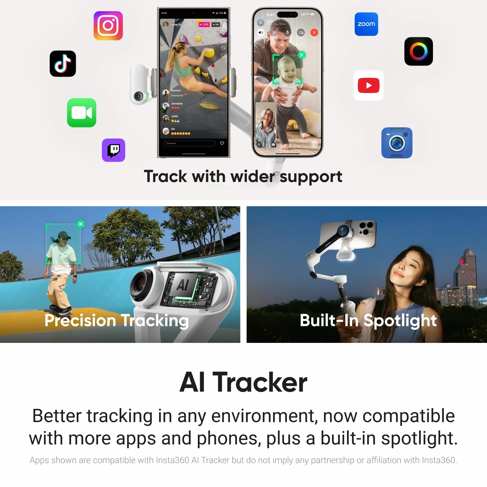 Insta360 Flow 2 Pro AI Tracker-Bundle biały – pierwszy gimbal do smartfona z AI z Apple DockKit, inteligentne śledzenie panoramowania o 360°, swobodne nachylenie, zintegrowany statyw/kijek do selfie