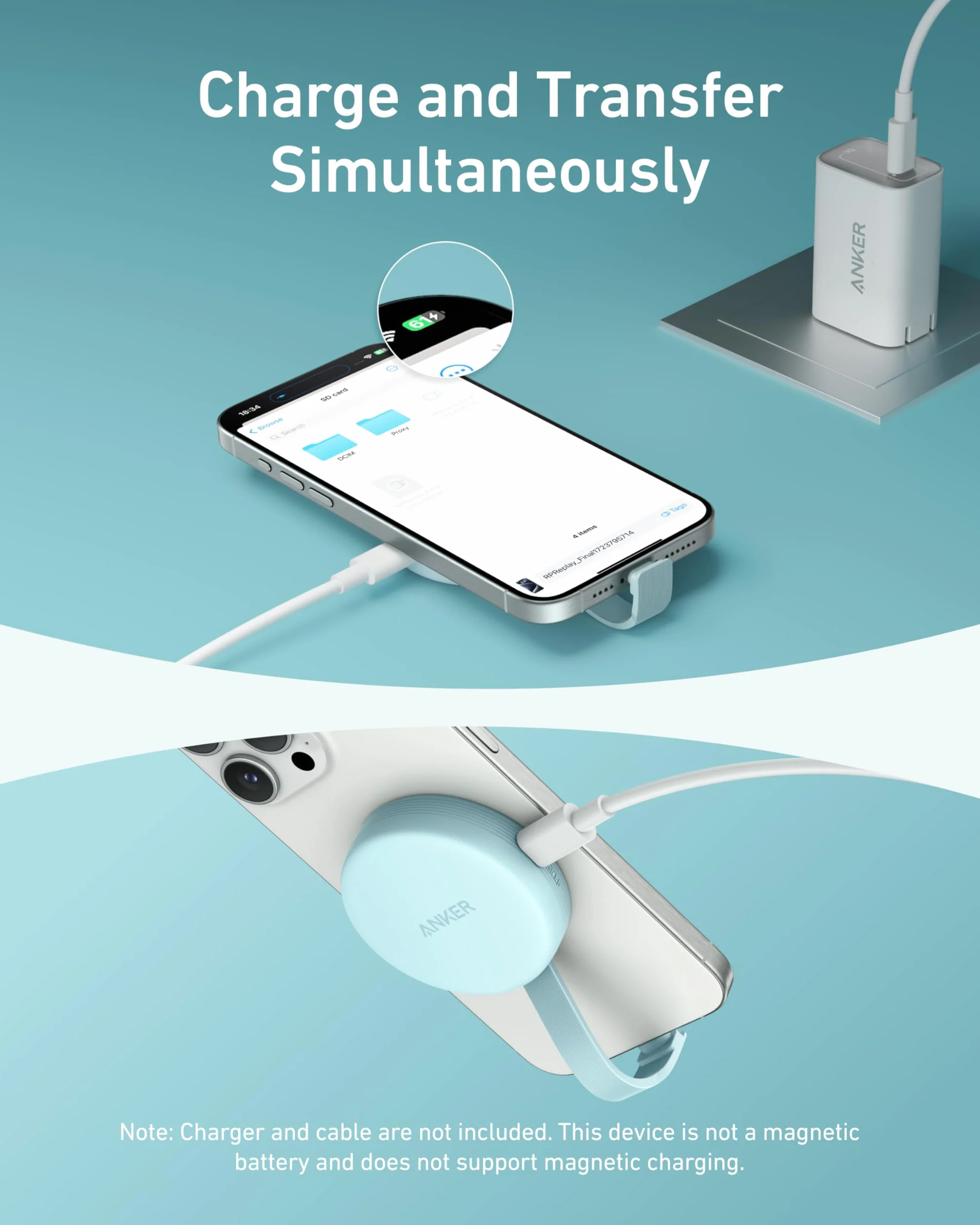 Anker MagGo adapter USB-C magnetyczny czytnik kart pamięci SD do serii 15 i więcej, z kablem, 2 karty SD i TF, transfer danych 312 MB/s USB-C